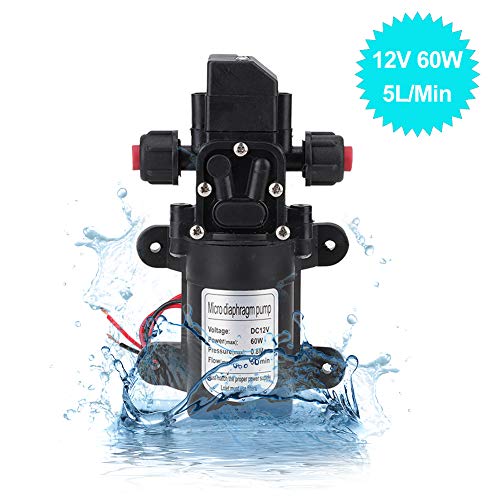 Keenso 12V DC Self-Priming Diaphragm Water Pressure Pump with Hose Clamps - 5 L/Min 116 PSI for RV, Camper, Marine Boat - Freshwater Spray Pump with Pressure Switch for Outdoor, Camping & Boating Applications