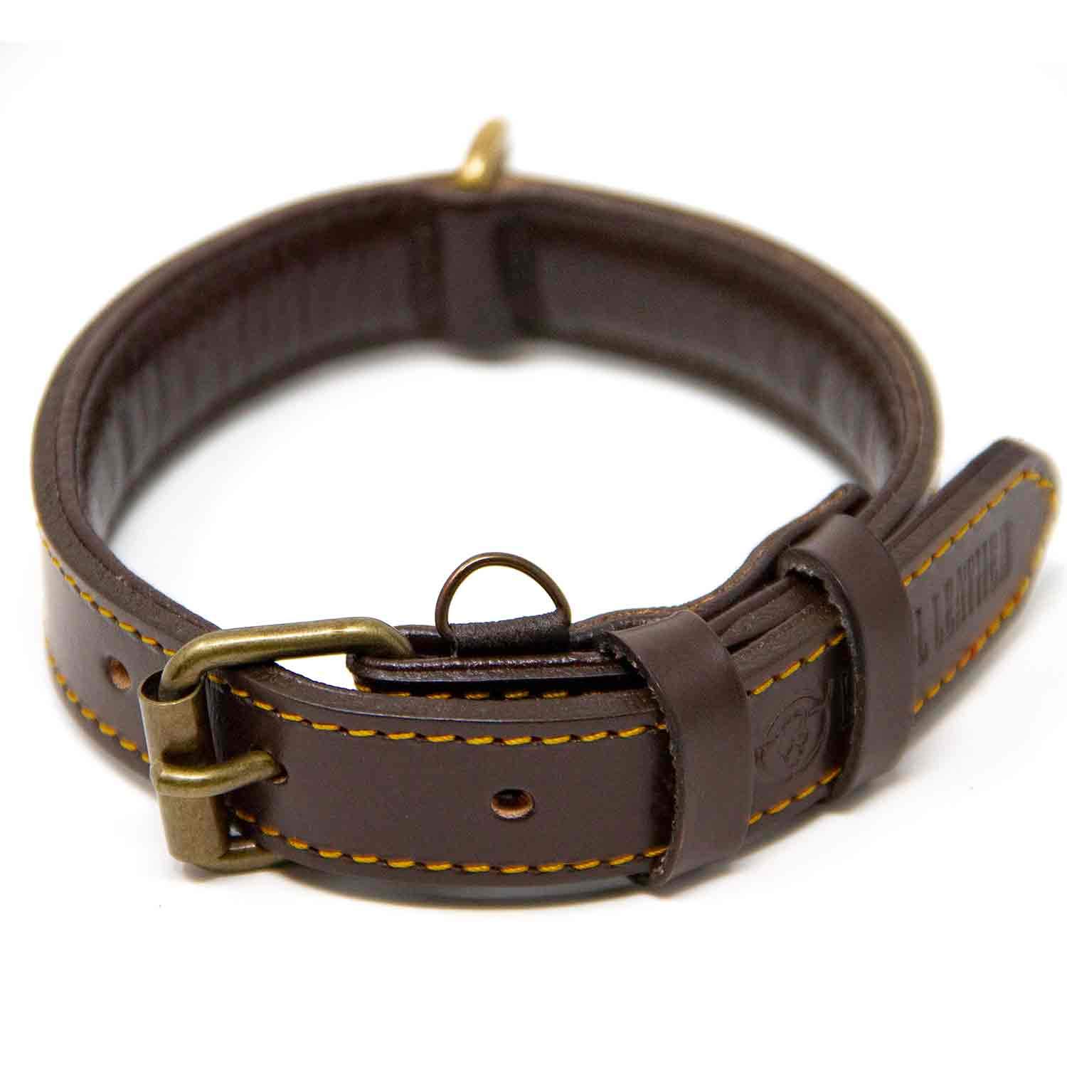 Premium Genuine Leather Dog Collar for Small Dogs - Soft Padded Full Grain Leather, Adjustable & Comfortable (Brown, Small) - Perfect for Daily Walks, Training & Outdoor Adventures
