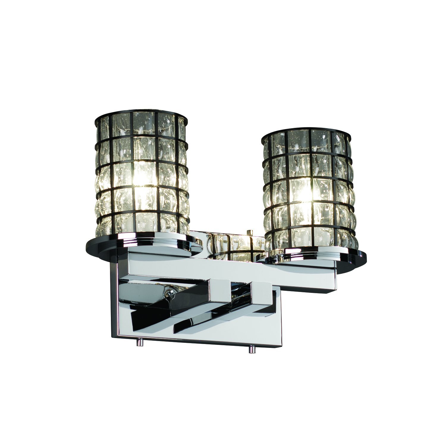 Justice Design Group 2-Light Bathroom Vanity Light - Polished Chrome Finish with Clear Wire Grid & Blown Glass Shade - Perfect for Modern Bathrooms, Powder Rooms & Spa-Style Decor
