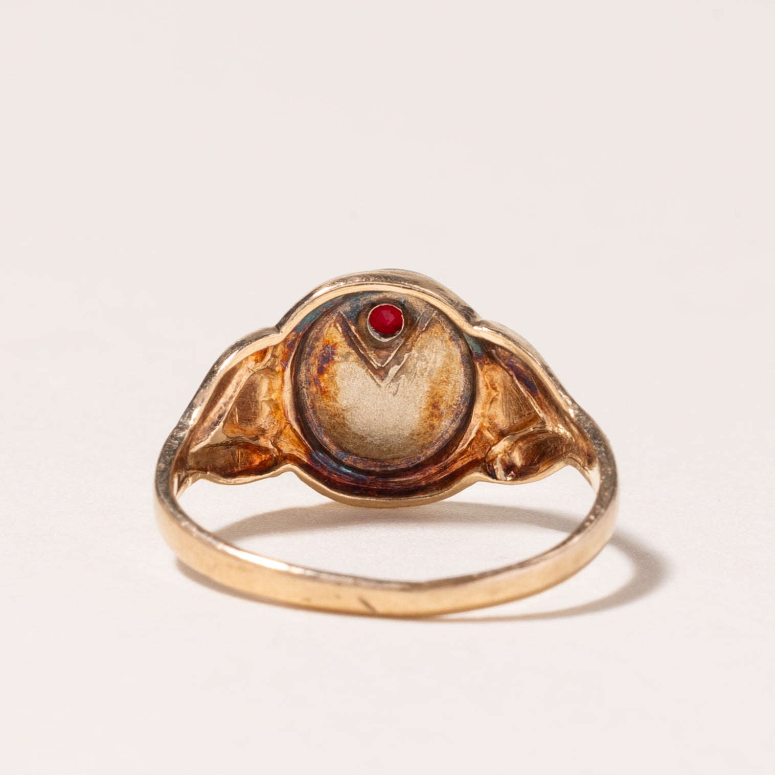 10K Yellow Gold Synthetic Red Stone Signet L Ring - Size 1.75 | Elegant Statement Jewelry for Women, Perfect for Weddings, Parties & Everyday Wear