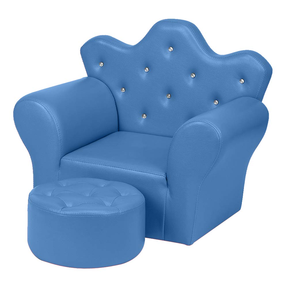 Kids Sofa Chair - PVC Leather Mini Princess Sofa for Girls, Bright Blue - Perfect for Playroom, Bedroom, and Nursery Decor
