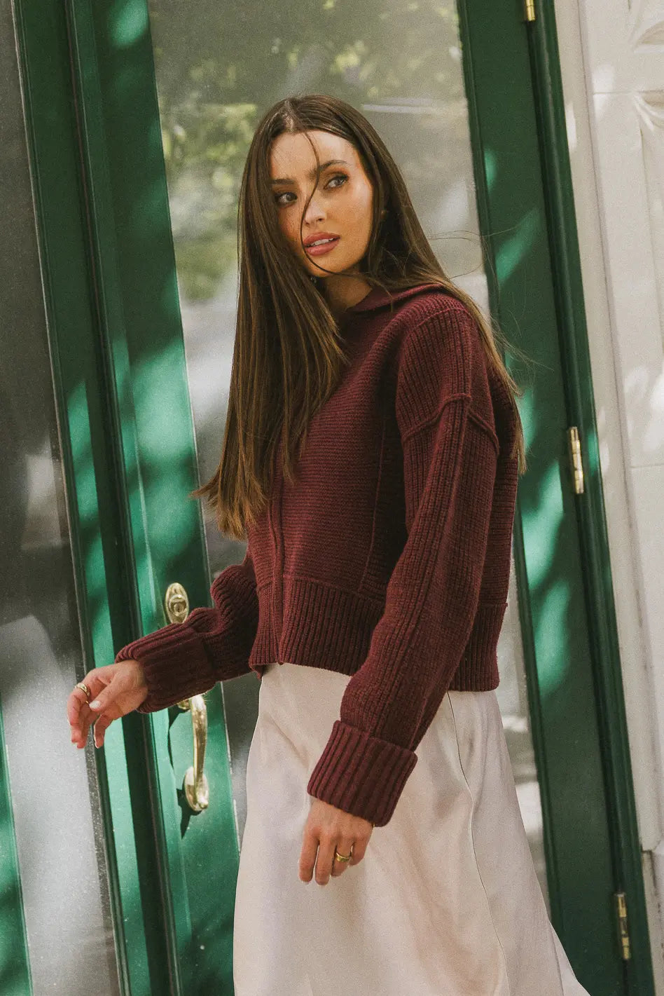 Hallie Zip Up Cardigan Women's Casual Knit Sweater - Brick Red Fall Fashion Outerwear | Perfect for Office Wear, Coffee Dates & Weekend Outfits