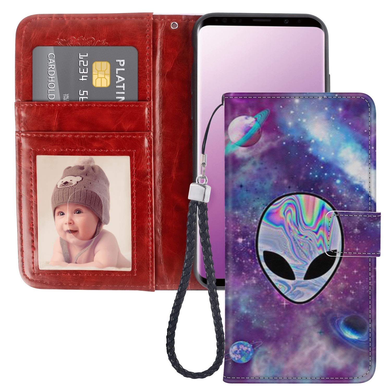 Samsung Galaxy S9 Wallet Case - PU Leather Phone Cover with Card Holder, Kickstand & Wrist Strap | Slim Protective Case for Samsung Galaxy S9 | Perfect for Guitar Players, Travel & Everyday Use