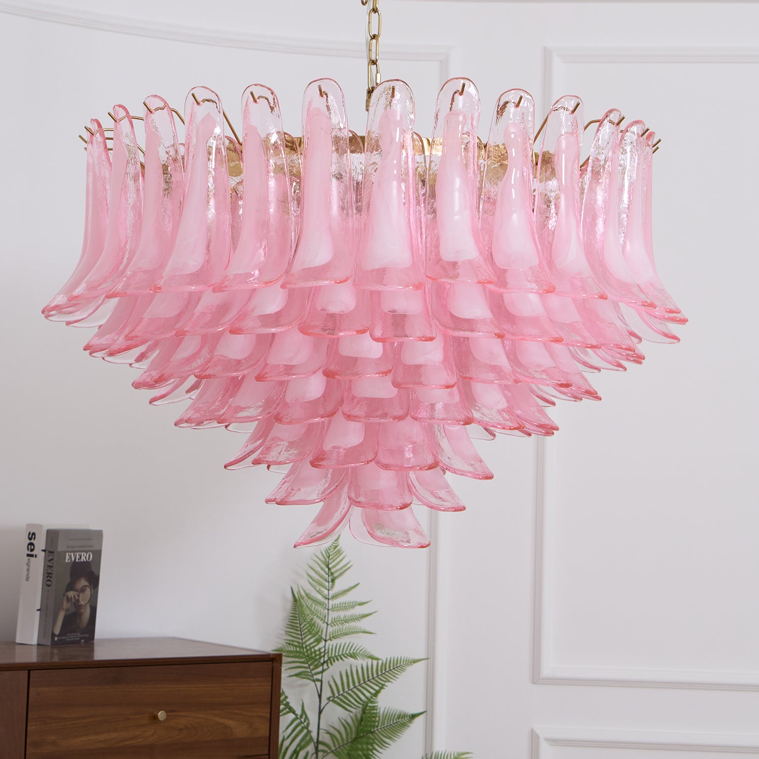 Elegant Blush Pink Murano Glass Chandelier - Handcrafted Italian Crystal Ceiling Light Fixture for Dining Room, Bedroom & Luxury Home Decor