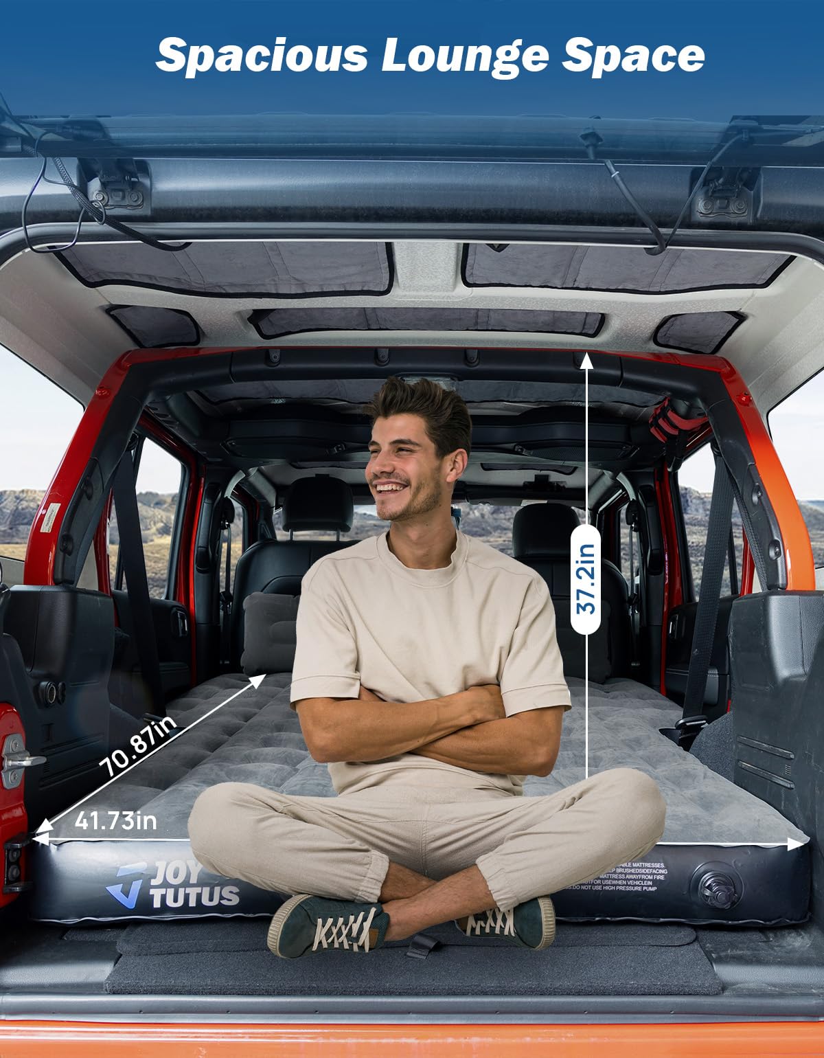 JOYTUTUS SUV Air Mattress for Camping - Inflatable Car Mattress with Built-in Air Pump, Fits 2018-2025 Jeep Wrangler JL 4-Door & Ford Bronco (Excludes 4XE) - Includes 2 Pillows, Dark Grey - Perfect for Road Trips, Outdoor Adventures & Car Camping