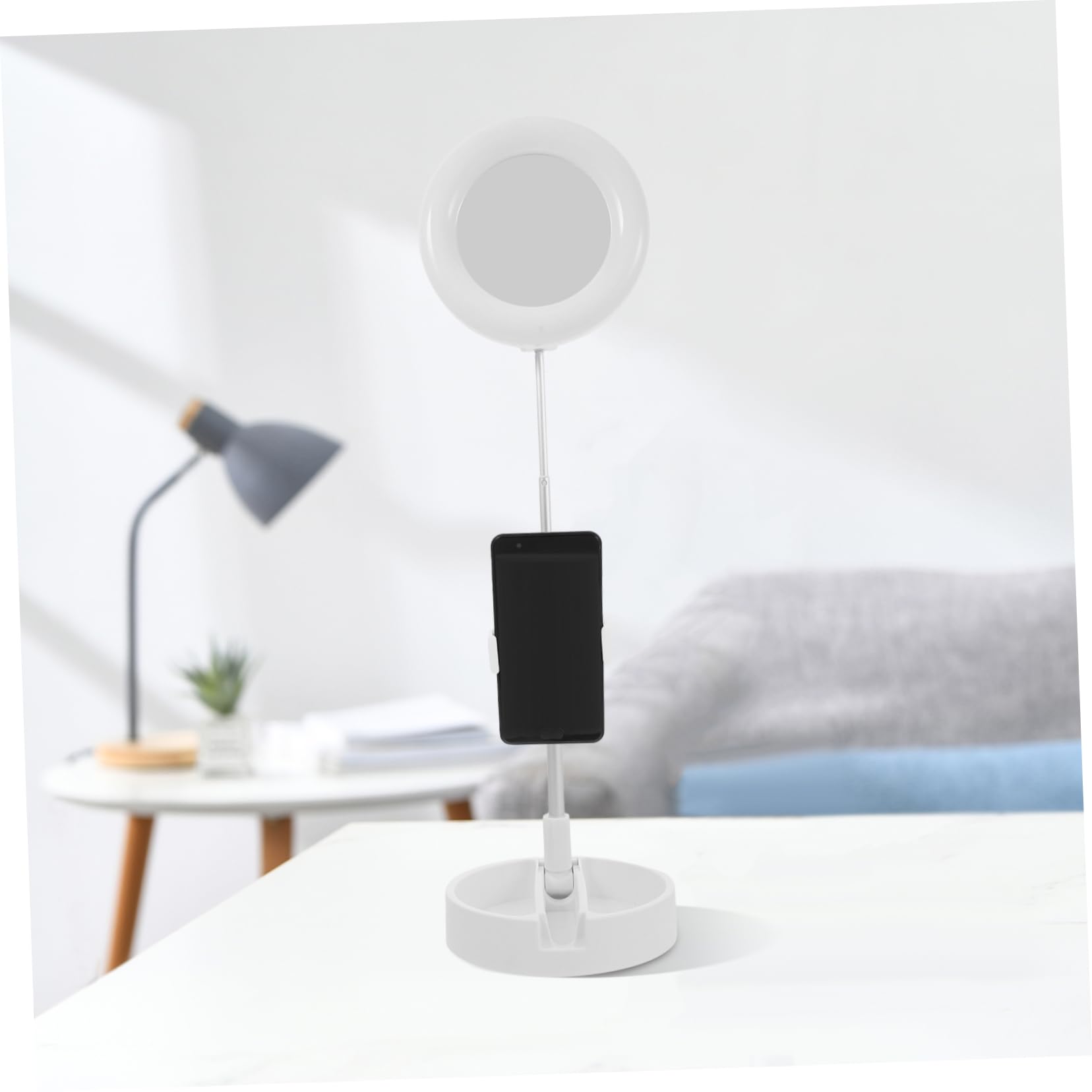 Foldable ABS White LED Phone Stand Holder - Multipurpose Desk & Beauty Mobile Phone Stand for Hands-Free Viewing, Perfect for Watching Videos, Video Calls & Makeup Tutorials