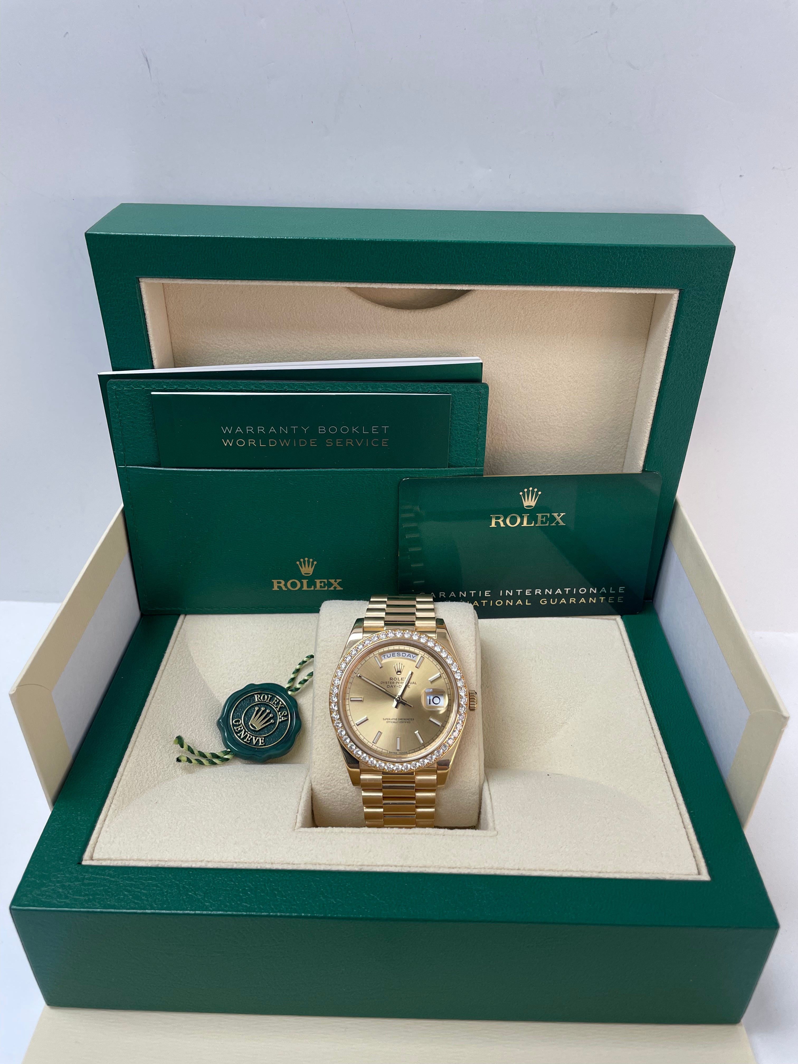 Rolex Day Date 40 Yellow Gold Watch with Champagne Dial & President Bracelet | Luxury Men's Dress Watch for Business & Formal Occasions | Ref# 228348RBR