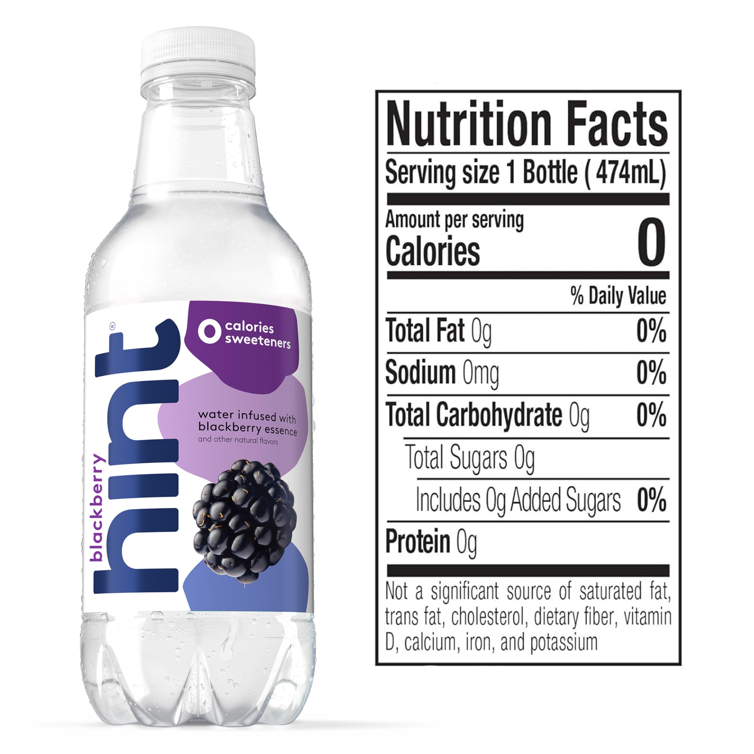 Hint Water Blackberry - 100% Natural Infused Water with Real Fruit, Zero Sugar, Zero Calories, No Artificial Sweeteners or Preservatives, 16 Fl Oz Bottles (Pack of 12) - Perfect for Hydration, Workouts, Office & Healthy Lifestyle