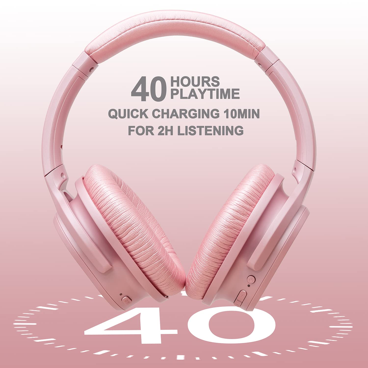 ZIHNIC 2-Pack Rose Gold Active Noise Cancelling Wireless Headphones & Bluetooth Headset Bundle - Perfect for Travel, Workouts, and Office Use