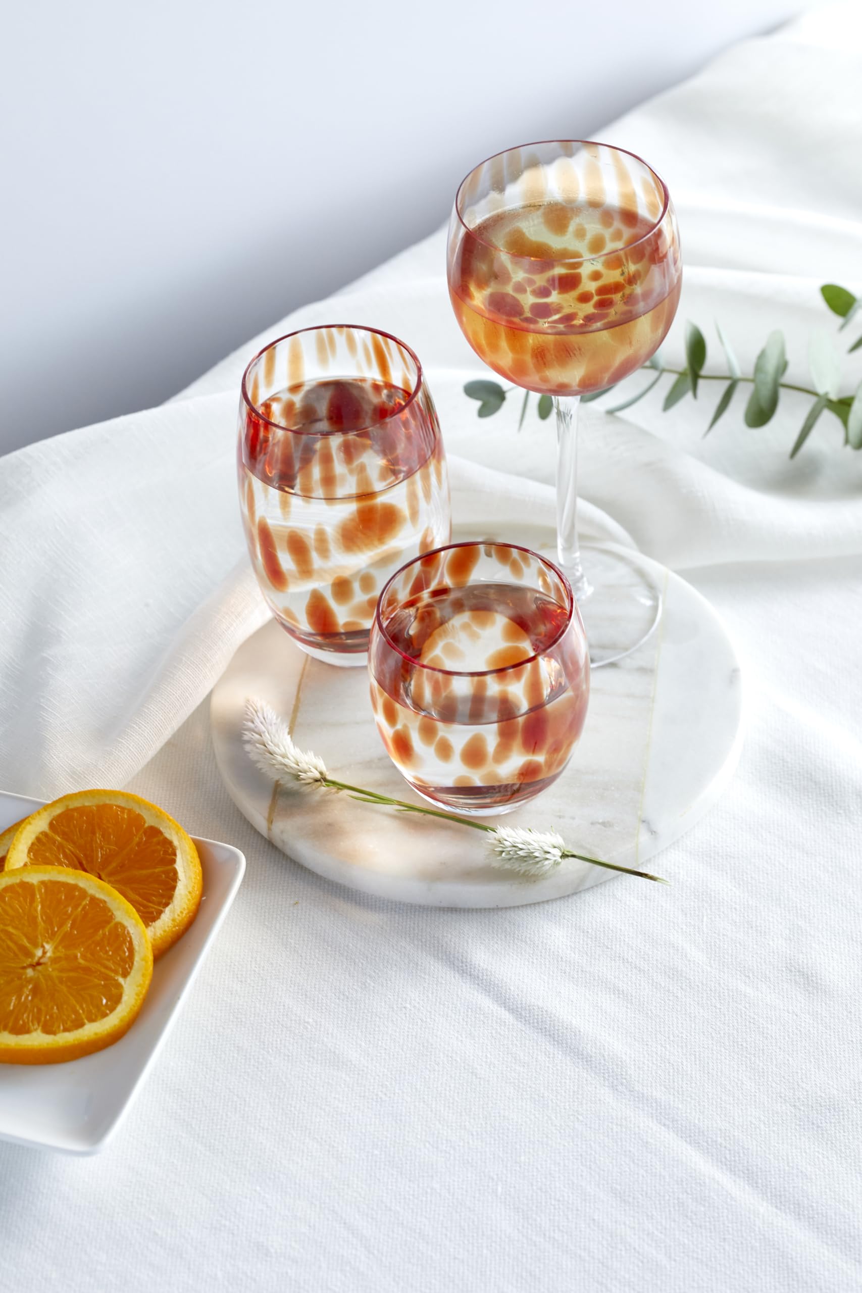 Blue Rose Polish Pottery Red Confetti Water Glass Set - 6-Piece Handmade Ceramic Drinking Glasses for Water, Juice & Cocktails - Elegant Tableware for Parties, Weddings & Home Decor
