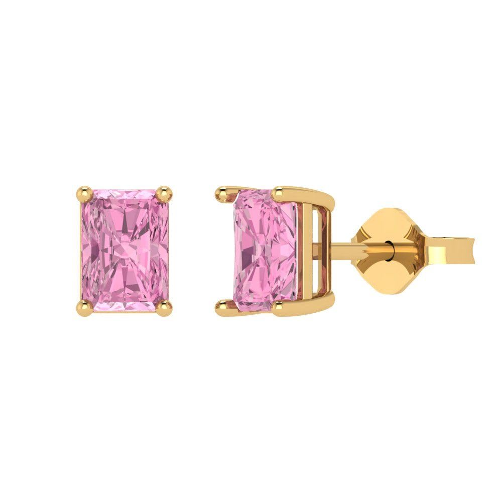 2.0 Carat Emerald Cut Pink Simulated Diamond Stud Earrings in 14K Yellow Gold - Solitaire Fine Jewelry for Anniversary, Gift & Special Occasions