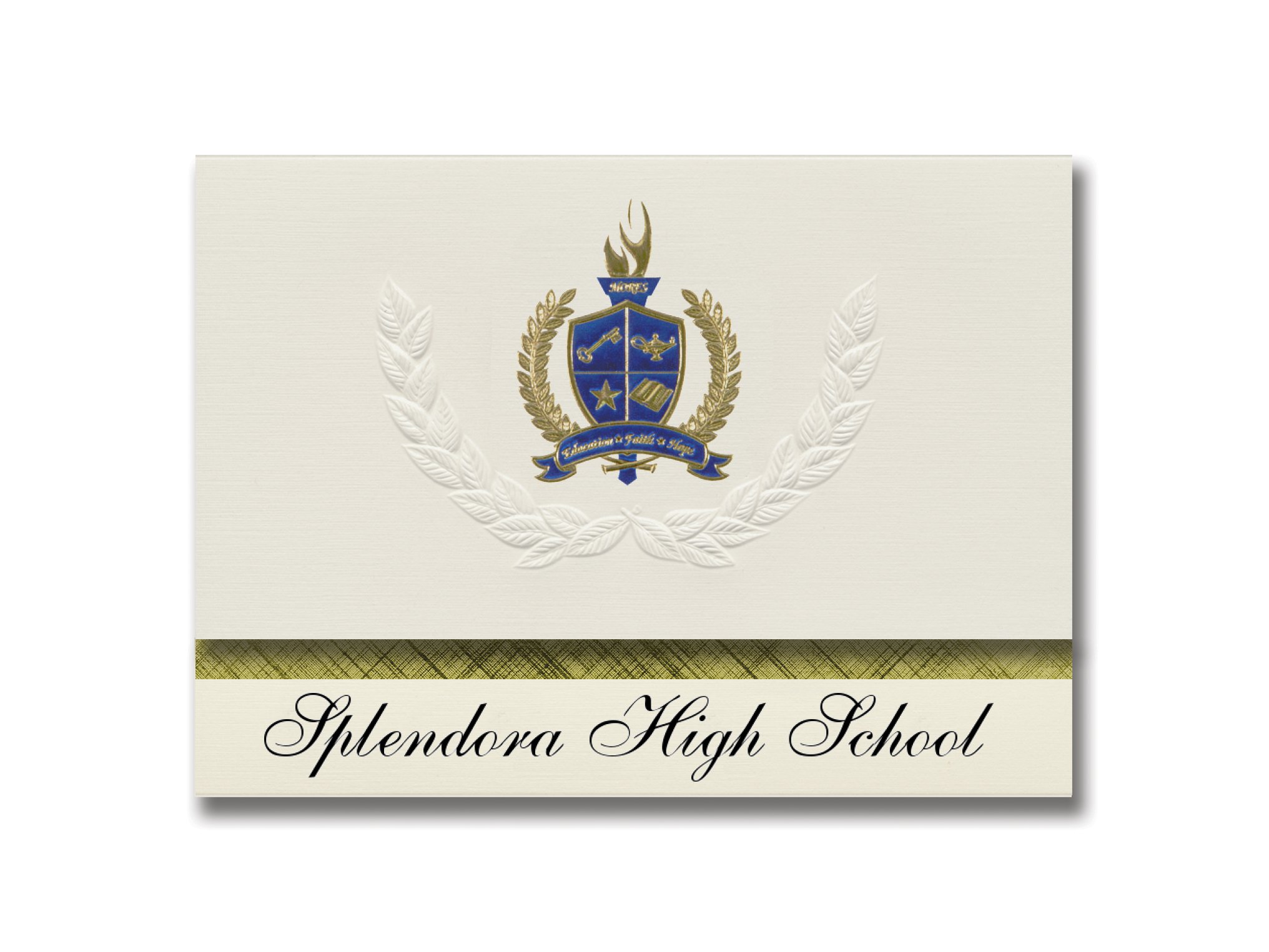 Splendora High School Graduation Announcements - Presidential Style, Elite Package of 25 with Gold & Blue Metallic Foil Seal | Formal Graduation Invitations for Texas High School Ceremonies & College Celebrations