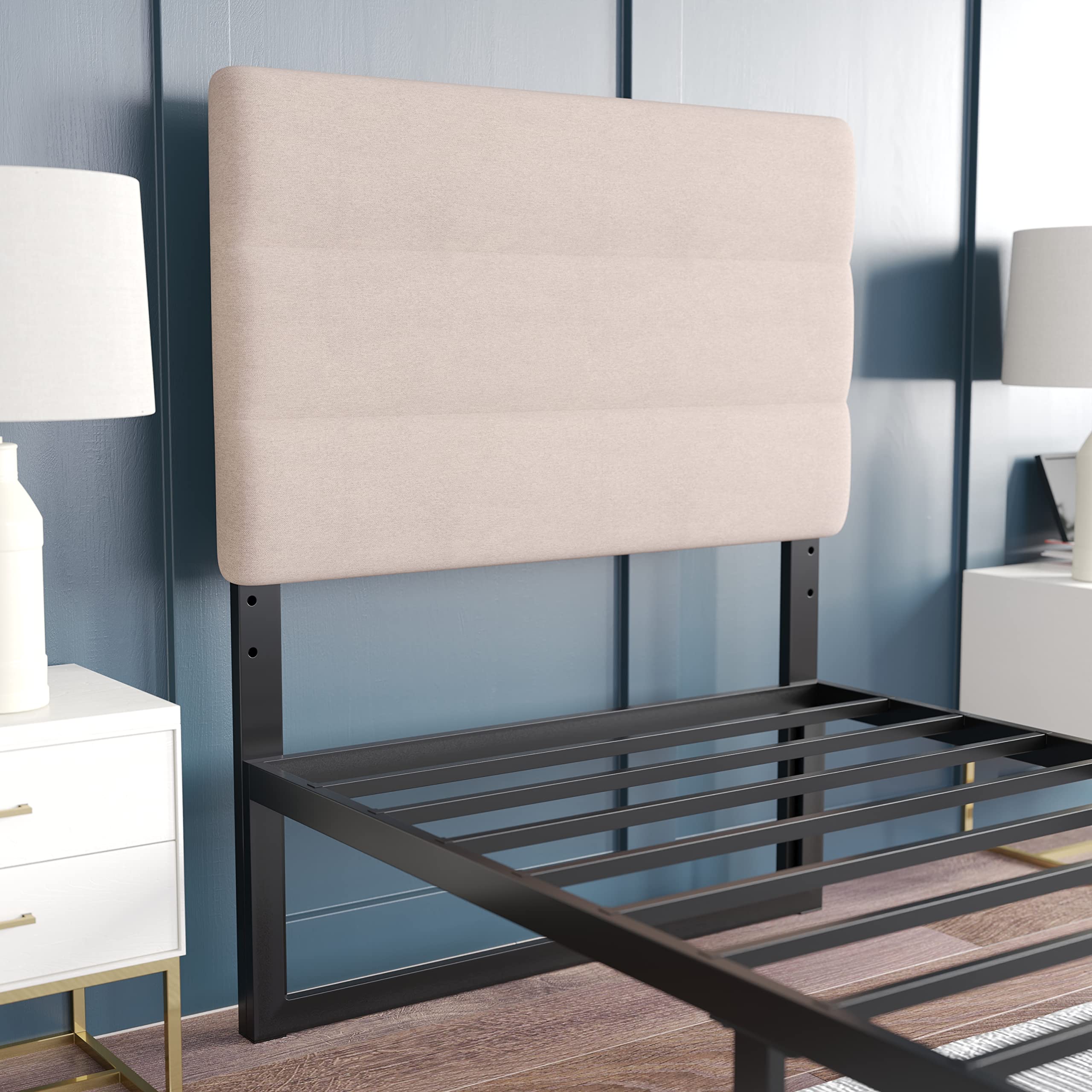 Emma & Oliver Gannon Twin Upholstered Headboard - Taupe Fabric, Adjustable Height, Easy 30-Min Assembly - Fits Most Bed Frames (Not Included) - Perfect for Kids' Rooms, Guest Bedrooms & Dorm Decor