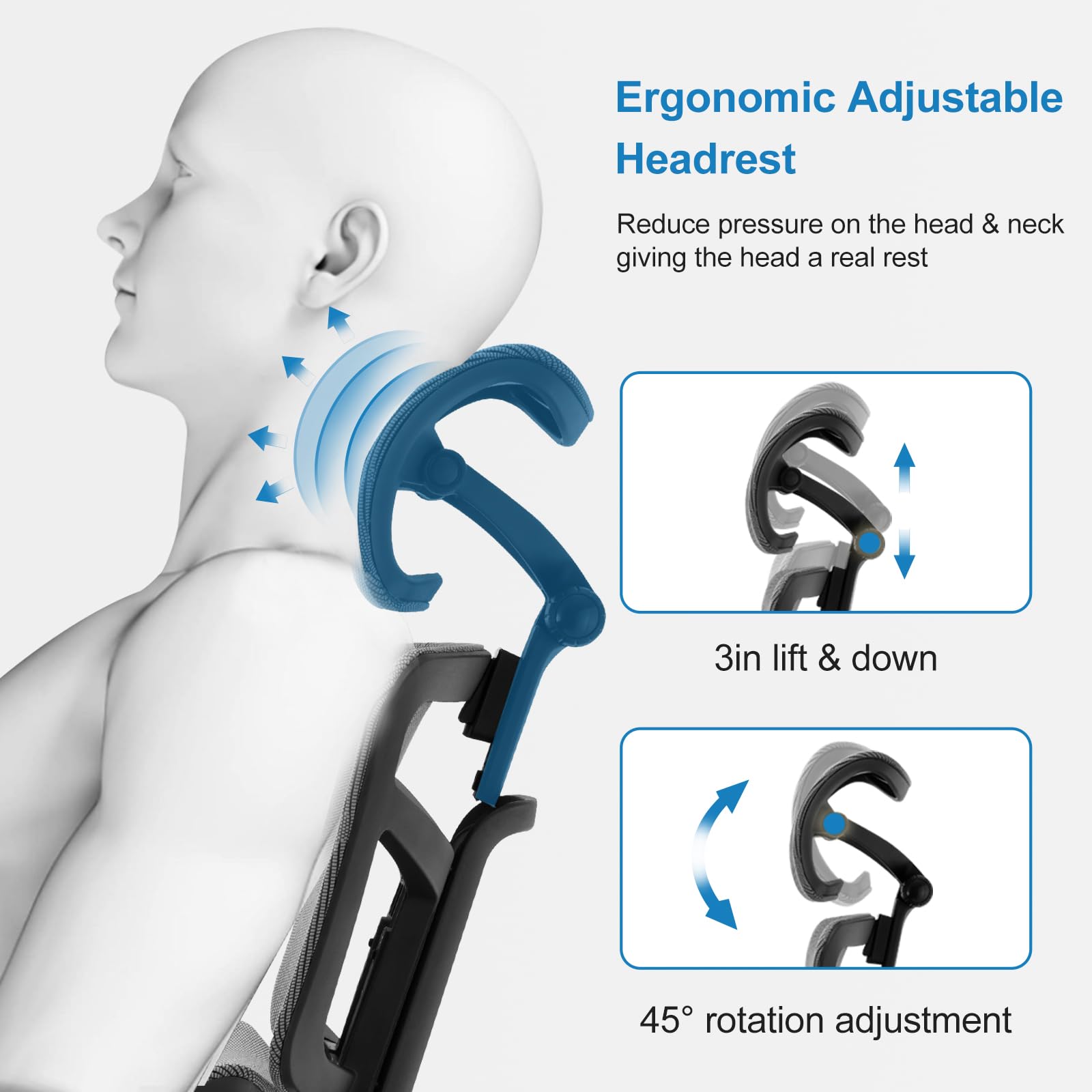 Ergonomic Office Chair - High Back Mesh Computer Chair with Lumbar Support & Headrest - Adjustable 5D Armrests & Height - Big & Tall Executive Desk Chair for Home Office, Study, Conference & Gaming - Perfect for Long Work Hours & Comfortable Workspaces