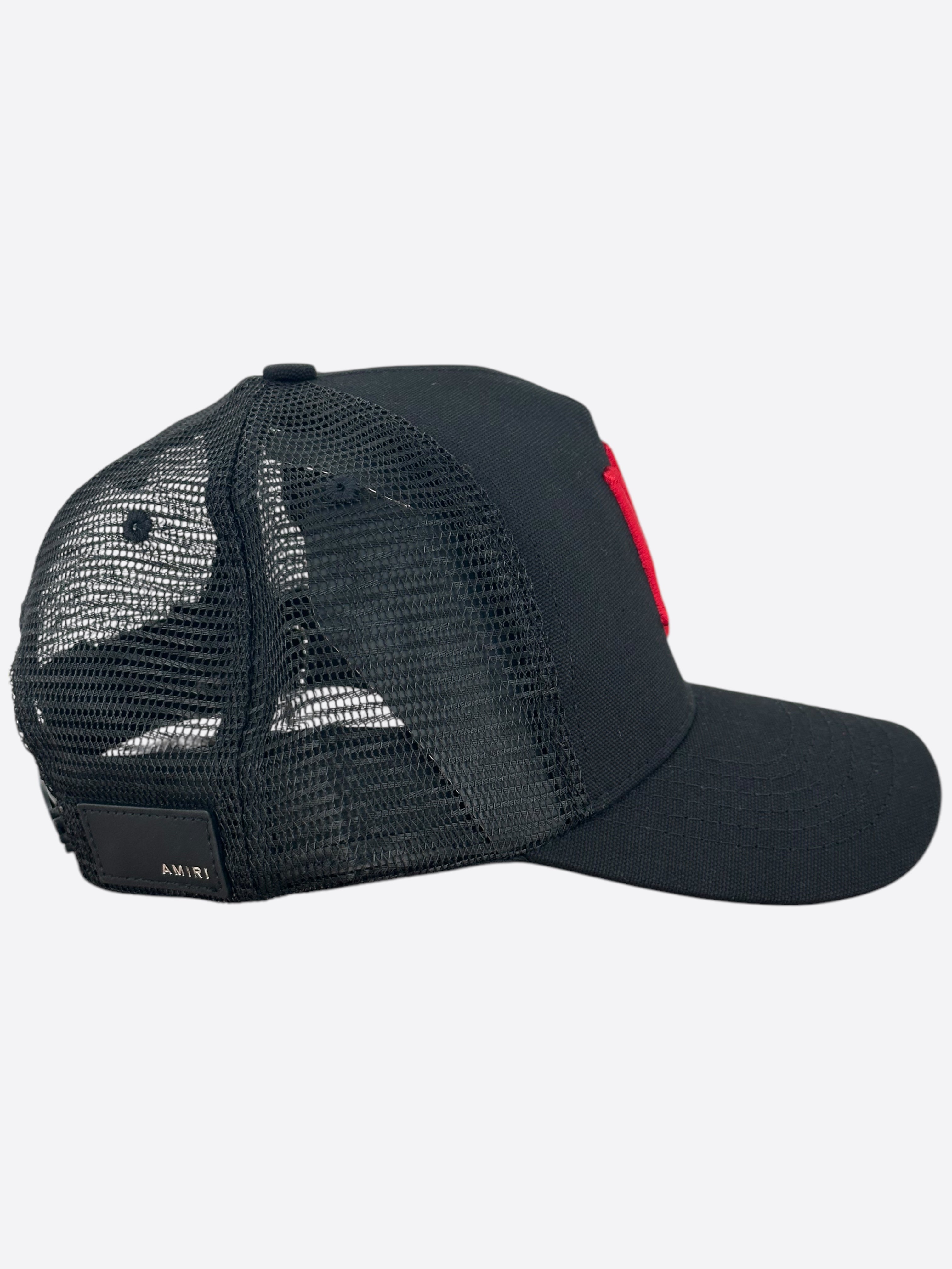 Amiri Black & Red MA Logo Trucker Hat - Stylish Snapback Cap for Men & Women - Perfect for Streetwear, Casual Outfits & Outdoor Activities