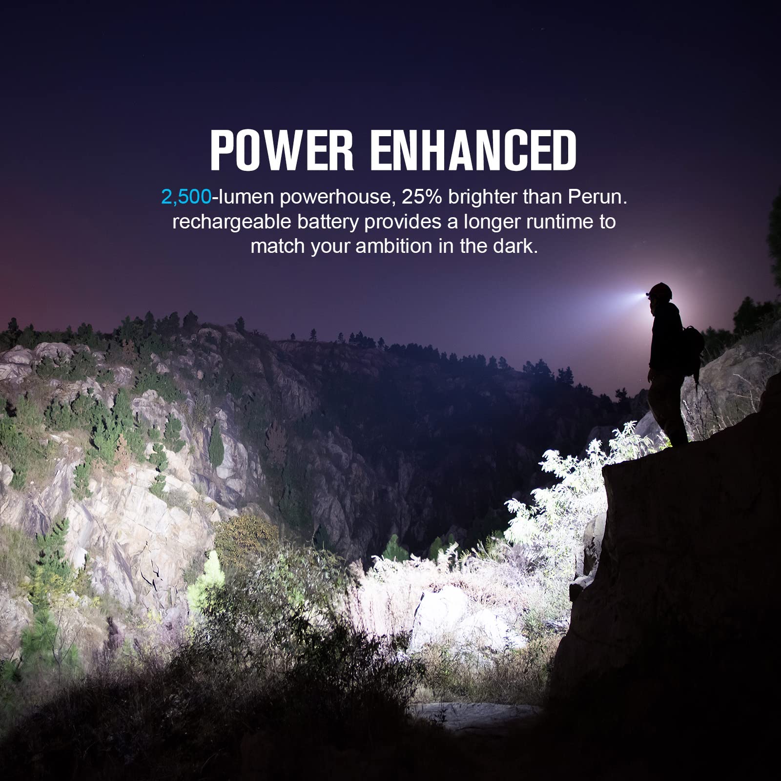 Olight Perun 2 2500 Lumens Rechargeable LED Headlamp - IPX8 Waterproof Right Angle Flashlight for Camping, Hiking, Hunting & Hard Hat Work | Hands-Free Head Light for Outdoor Adventures & Emergency Situations (Desert Tan)