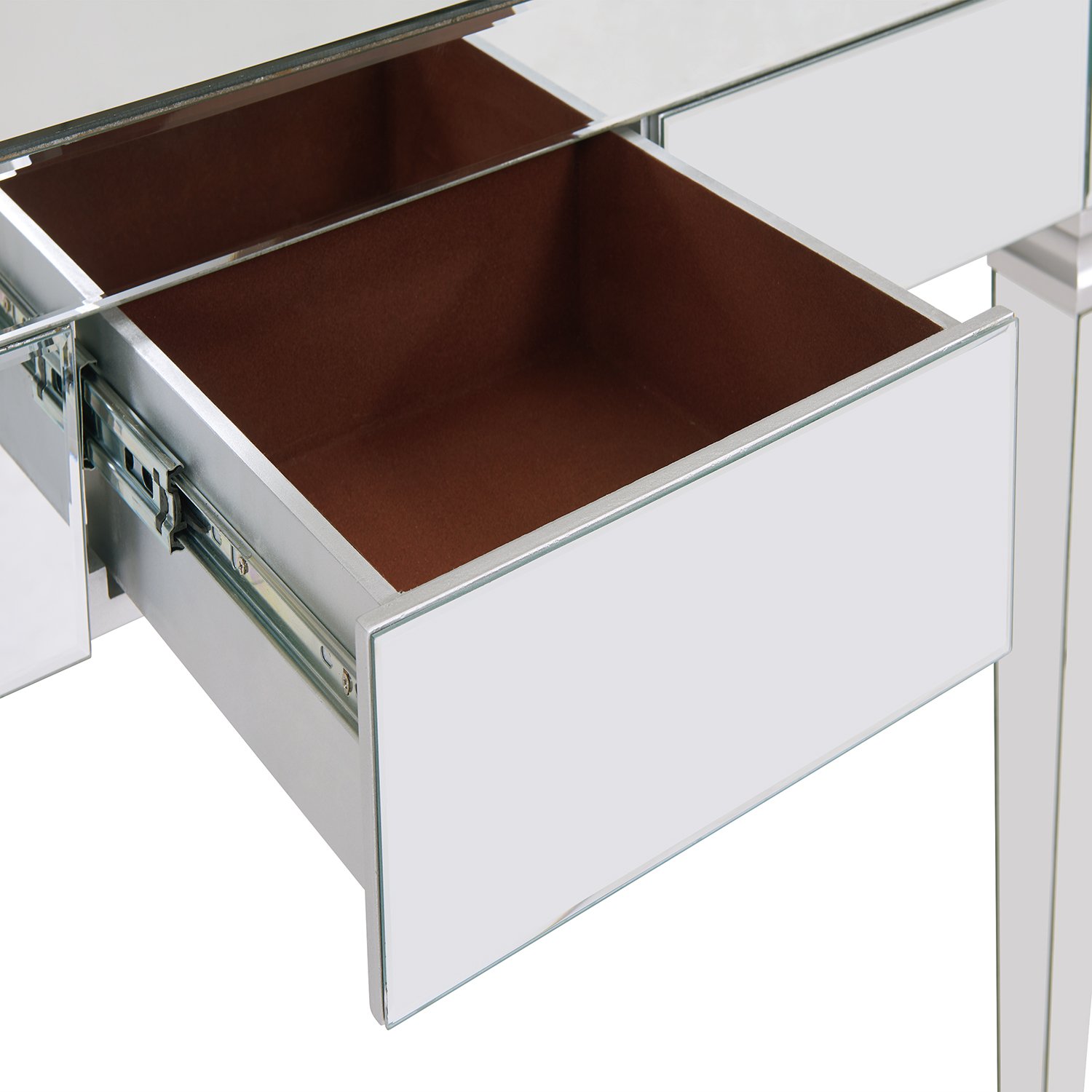 SEI Furniture Glenview Glam Mirrored Writing Desk with Drawers - Matte Silver Finish | Elegant Vanity Desk for Bedroom, Home Office & Dressing Room