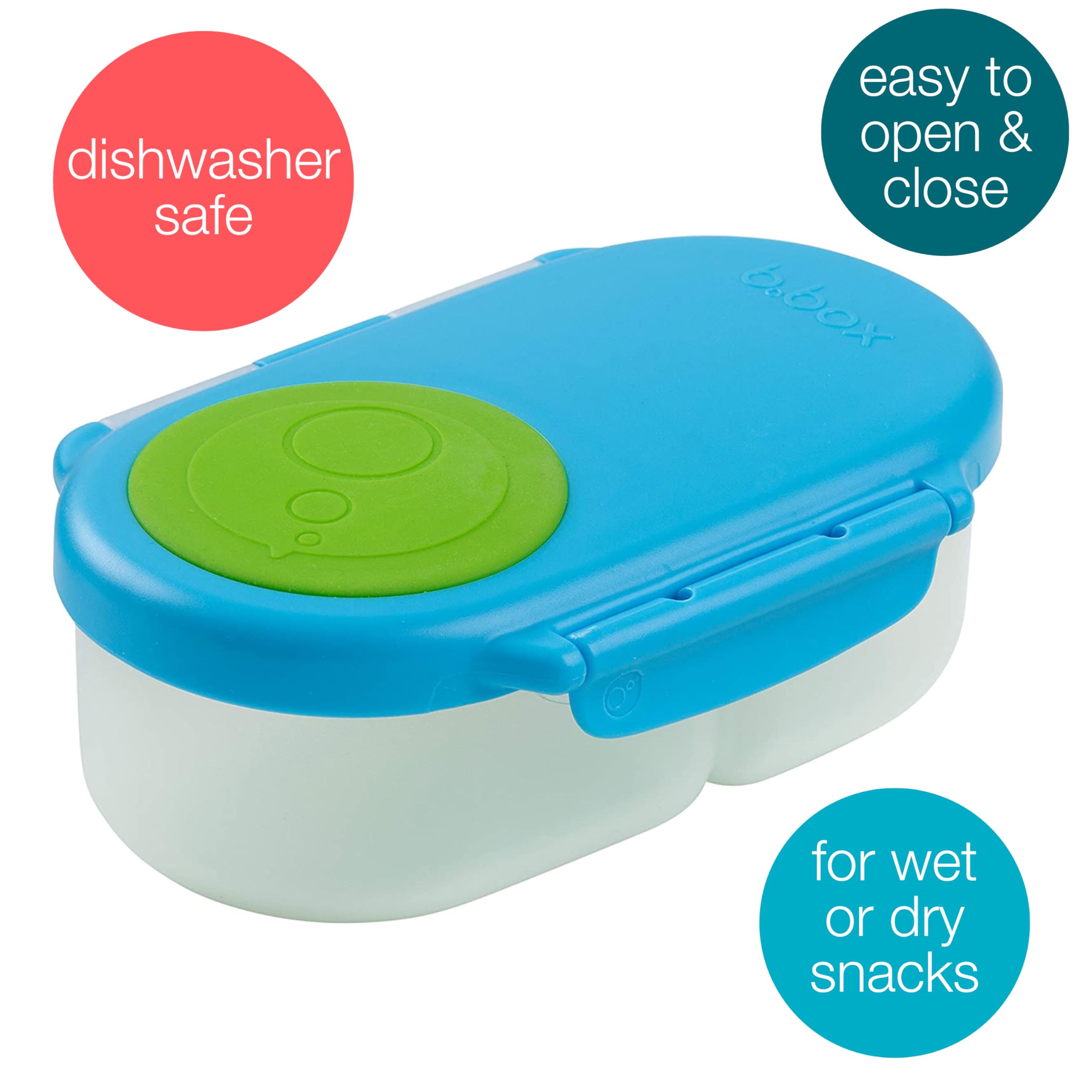 BPA Free Mini Bento Lunch Box with 2 Leakproof Compartments | b.box Snackbox for Toddlers & Kids | Perfect for School Lunches, Snacks & Whole Fruits | Ocean Breeze Design | Ideal for Daycare, Picnics & On-the-Go Meals