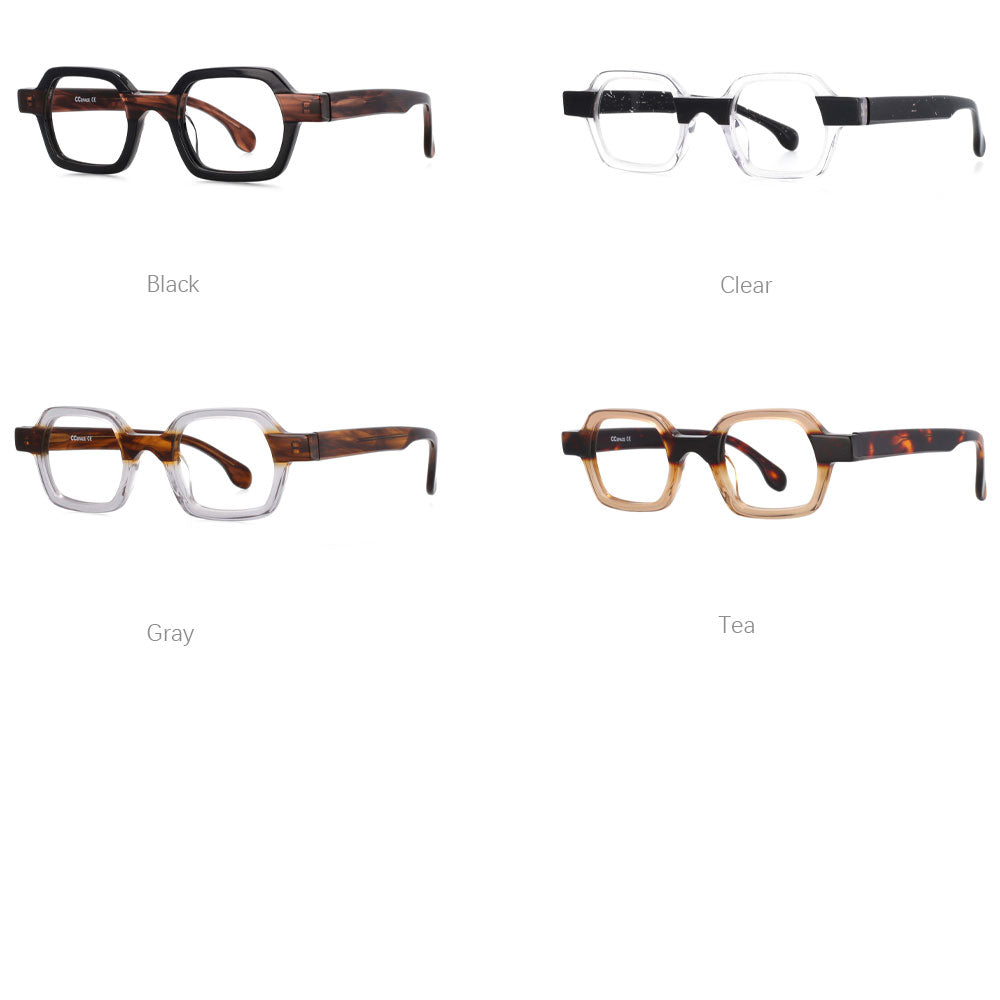 CCspace Unisex Full Rim Square Acetate Small Punk Frame Eyeglasses 49804 - Stylish Retro Glasses for Men & Women, Perfect for Daily Wear, Work, and Fashion Outfits