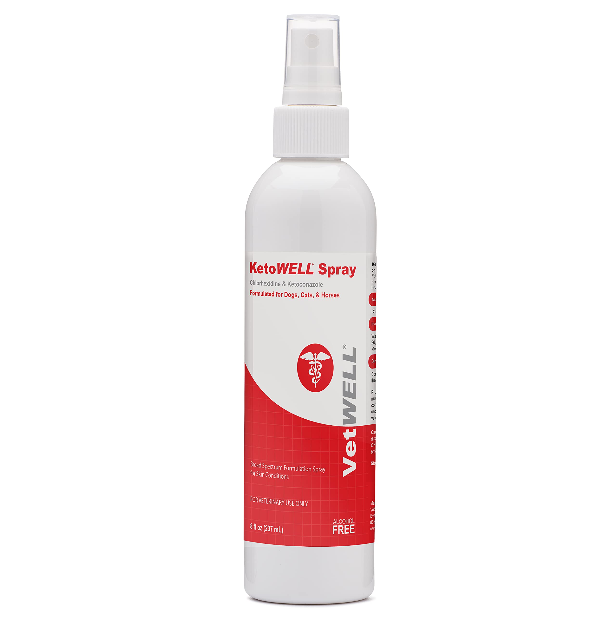 KetoWELL Chlorhexidine & Ketoconazole Medicated Spray for Dogs & Cats - Hot Spot Treatment, Skin Infection Relief, Acne Care with Aloe & Vitamin E - 8 oz - Perfect for Itchy Skin, Allergies & Wound Healing