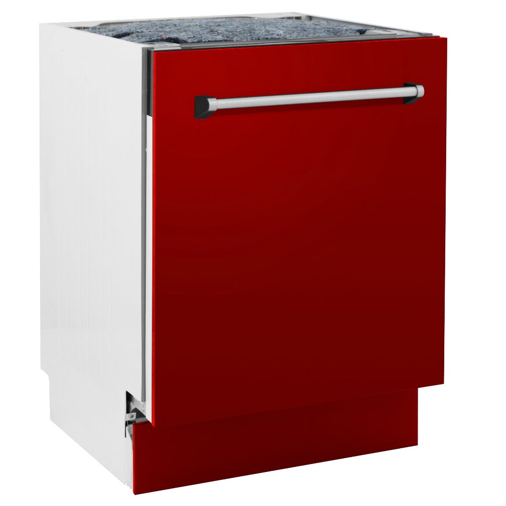 ZLINE 24 Inch Tallac Series 3rd Rack Tall Tub Dishwasher - Red Gloss Finish with Stainless Steel Tub, 51dBa Ultra Quiet (DWV RG 24) | Perfect for Small Kitchens, Apartments & Energy-Efficient Homes