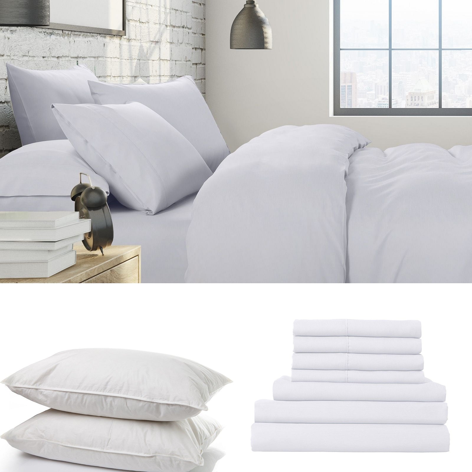 1500 Thread Count 6-Piece Queen Size Bedding Set with 2 Duck Feather Down Pillows - Ultra Soft Luxury White Comforter, Fitted Sheet, Flat Sheet & Pillowcases for Hotel-Style Comfort