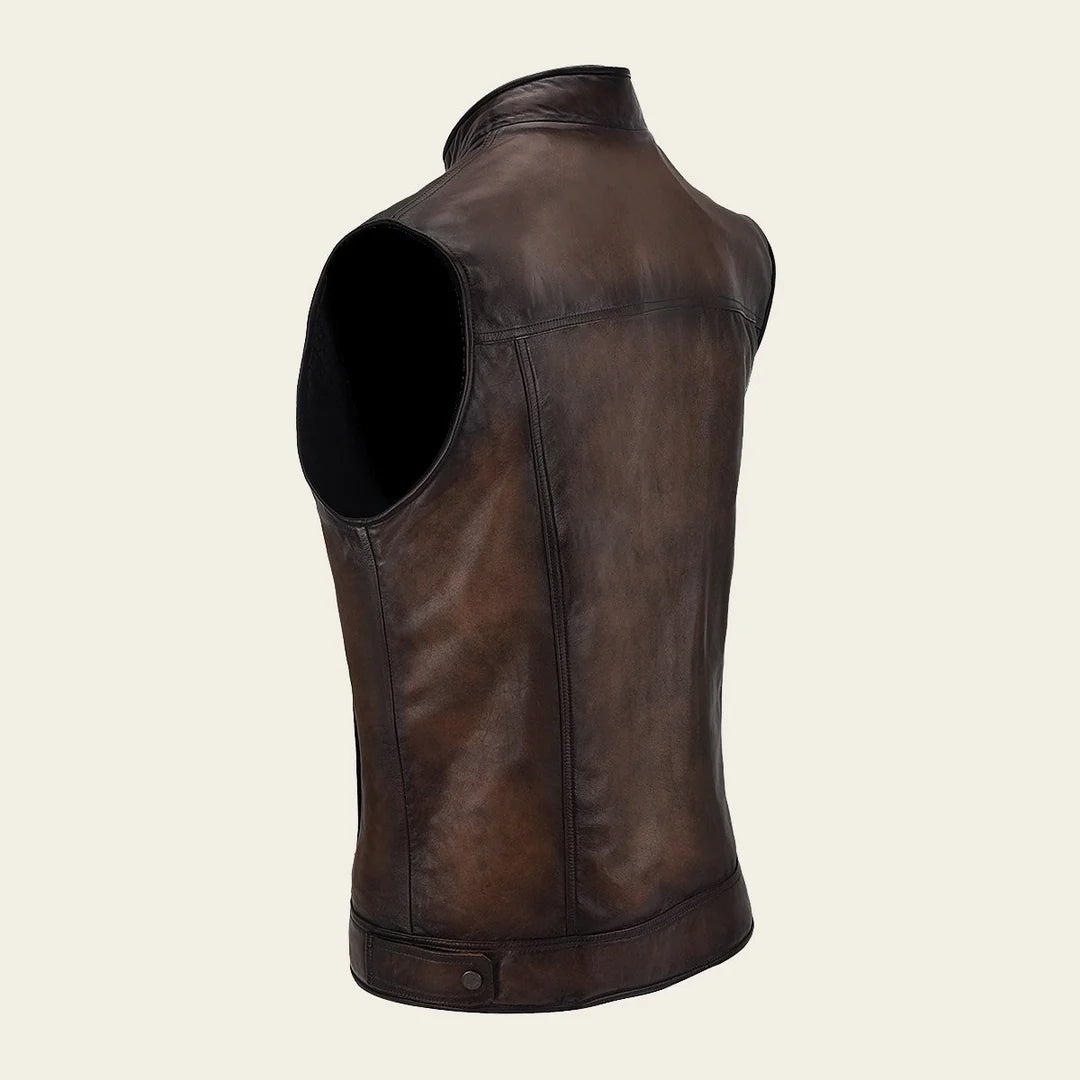H344COC Men's Casual Fashion Leather Vest - Stylish Chocolate Brown Genuine Leather Jacket for Everyday Wear & Outdoor Activities