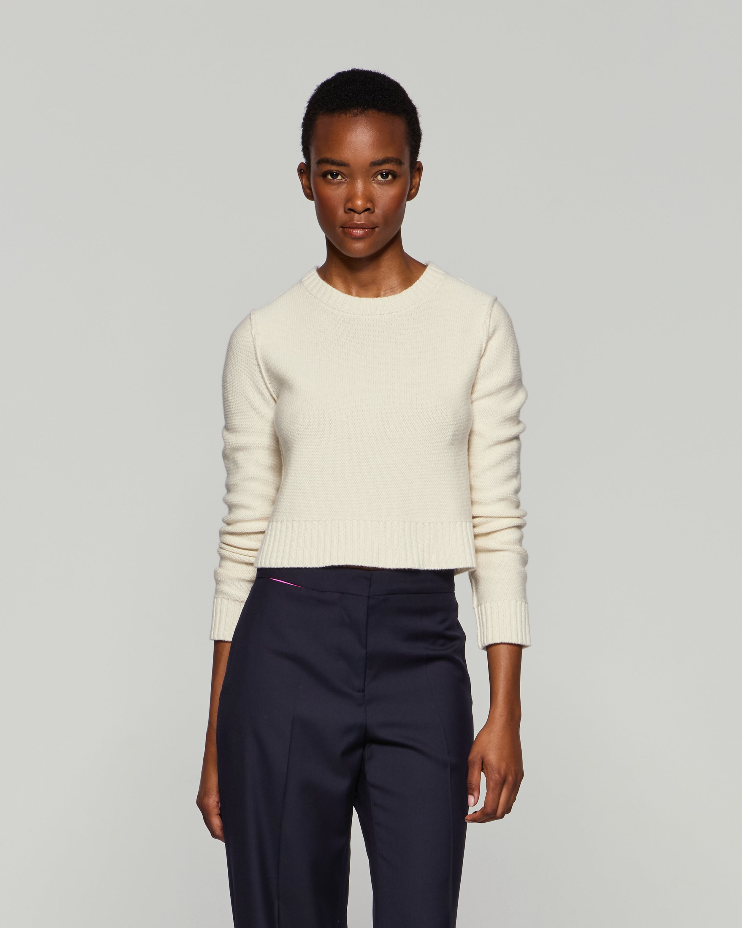 Women's Soft Cream Round Neck Knit Sweater - Cozy Winter Pullover for Casual Outfits & Layering
