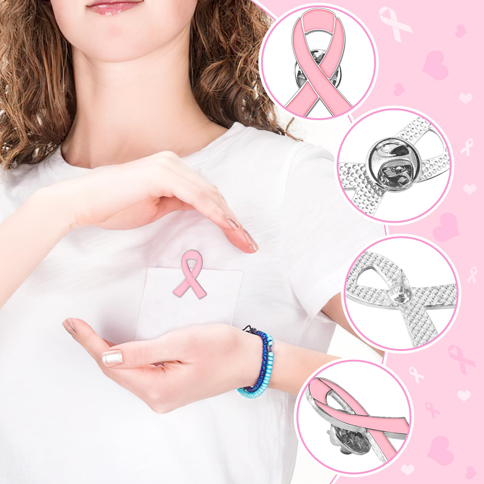 36 PCS Large Pink Ribbon Enamel Brooches - Breast Cancer Awareness Lapel Pins for Women & Girls - Hope Love Support Pins for Survivors - Perfect for Charity Events, Fundraisers, and Awareness Campaigns
