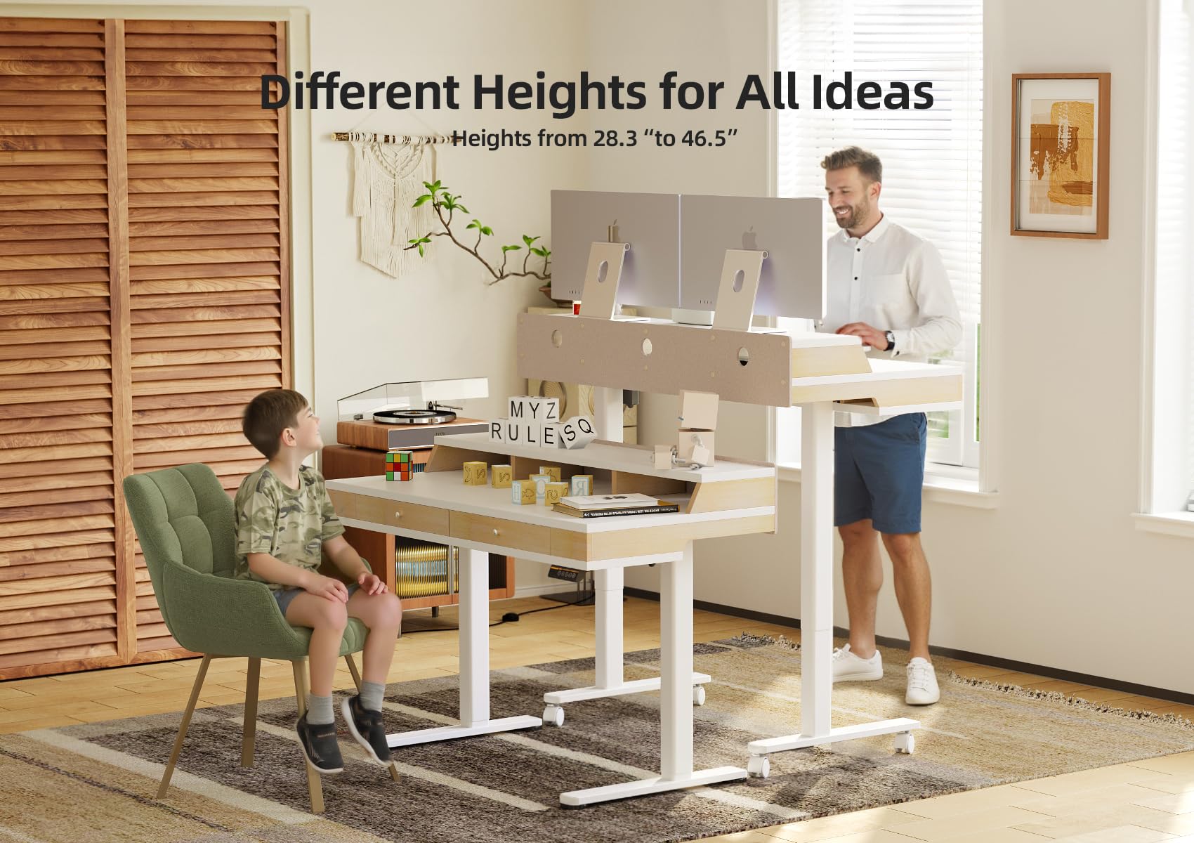 Claiks 55 Inch Electric Adjustable Standing Desk with Drawers & Storage Shelves - Height Adjustable Sit Stand Desk with Wheels, White | Perfect for Home Office, Gaming Setup & Workspace Ergonomics