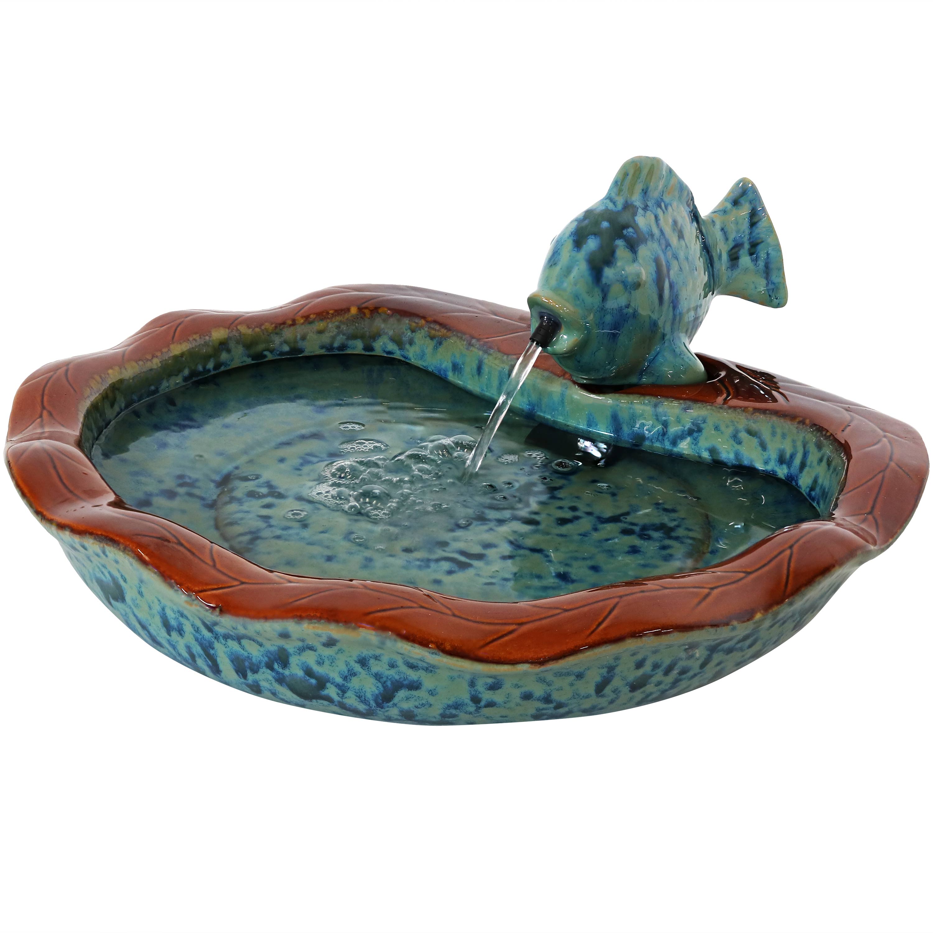 Sunnydaze Glazed Ceramic Fish Outdoor Water Fountain - Decorative Garden Fountain for Patio, Yard, and Landscape - Relaxing Water Feature for Outdoor Spaces