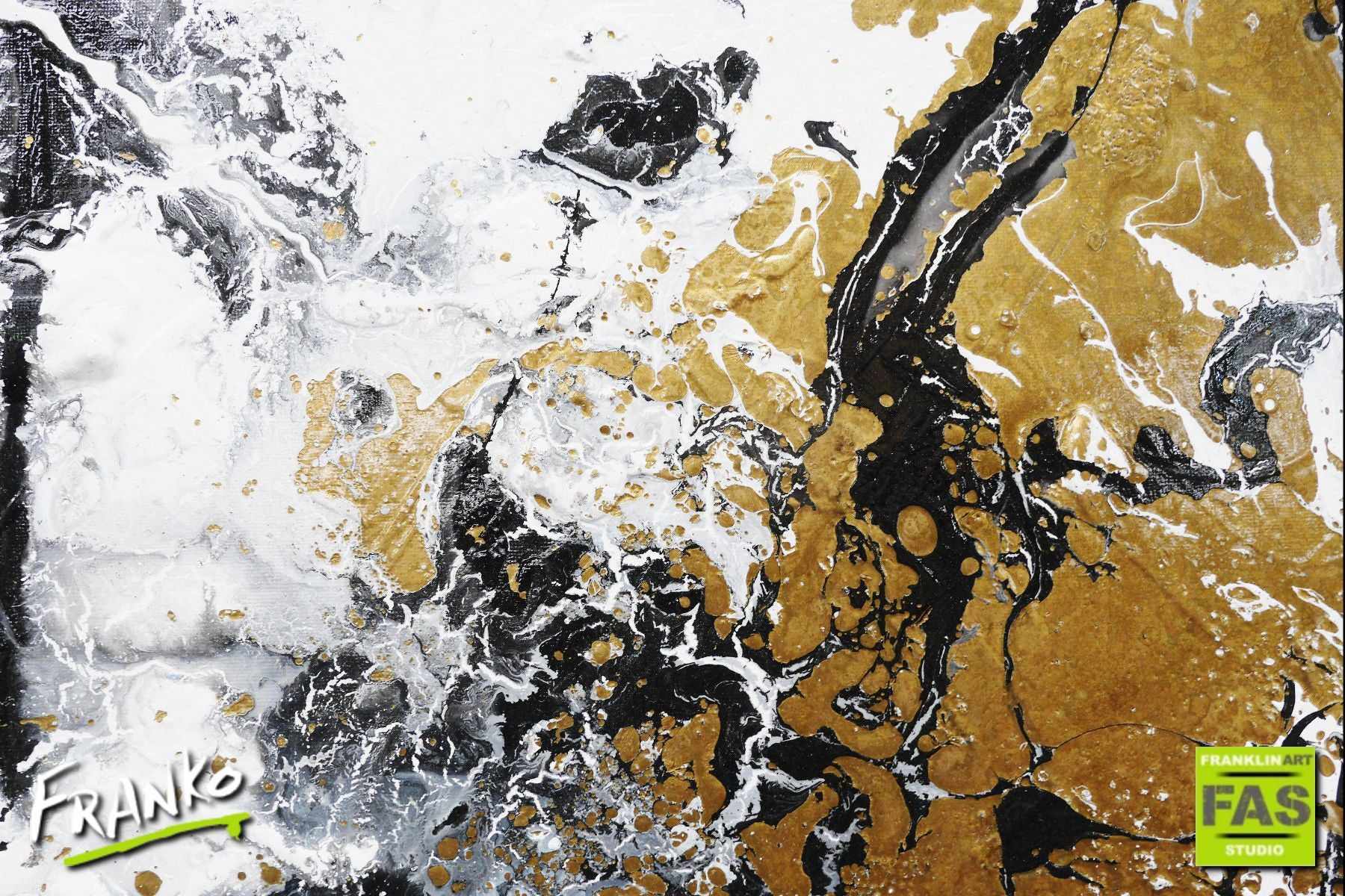 75cm x 100cm Gold White Abstract Canvas Painting - Modern Wall Art for Living Room, Bedroom & Office Decor