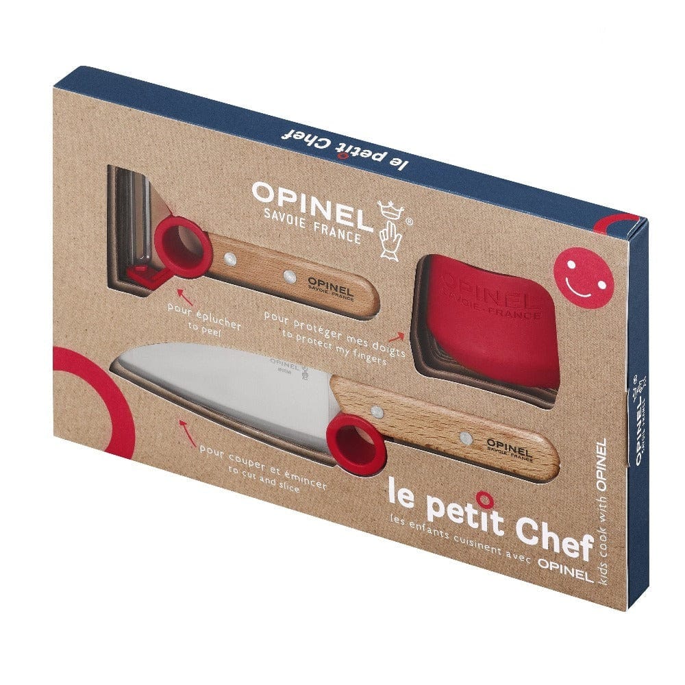 Opinel Le Petit Chef 3-Piece Knife Set with Peeler & Finger Guard - Red | Perfect for Cooking, Camping & Outdoor Adventures