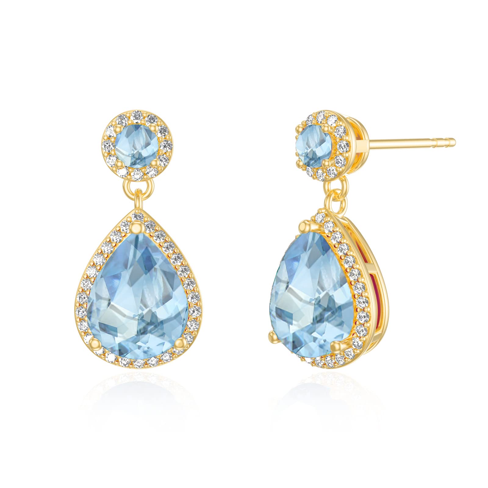 TOUPOP 14k Gold Plated Sterling Silver Birthstone Teardrop Stud Earrings for Women - Elegant Dangle Jewelry for Birthday, Mother's Day & Special Occasion Gifts | Perfect for Weddings, Parties & Everyday Wear