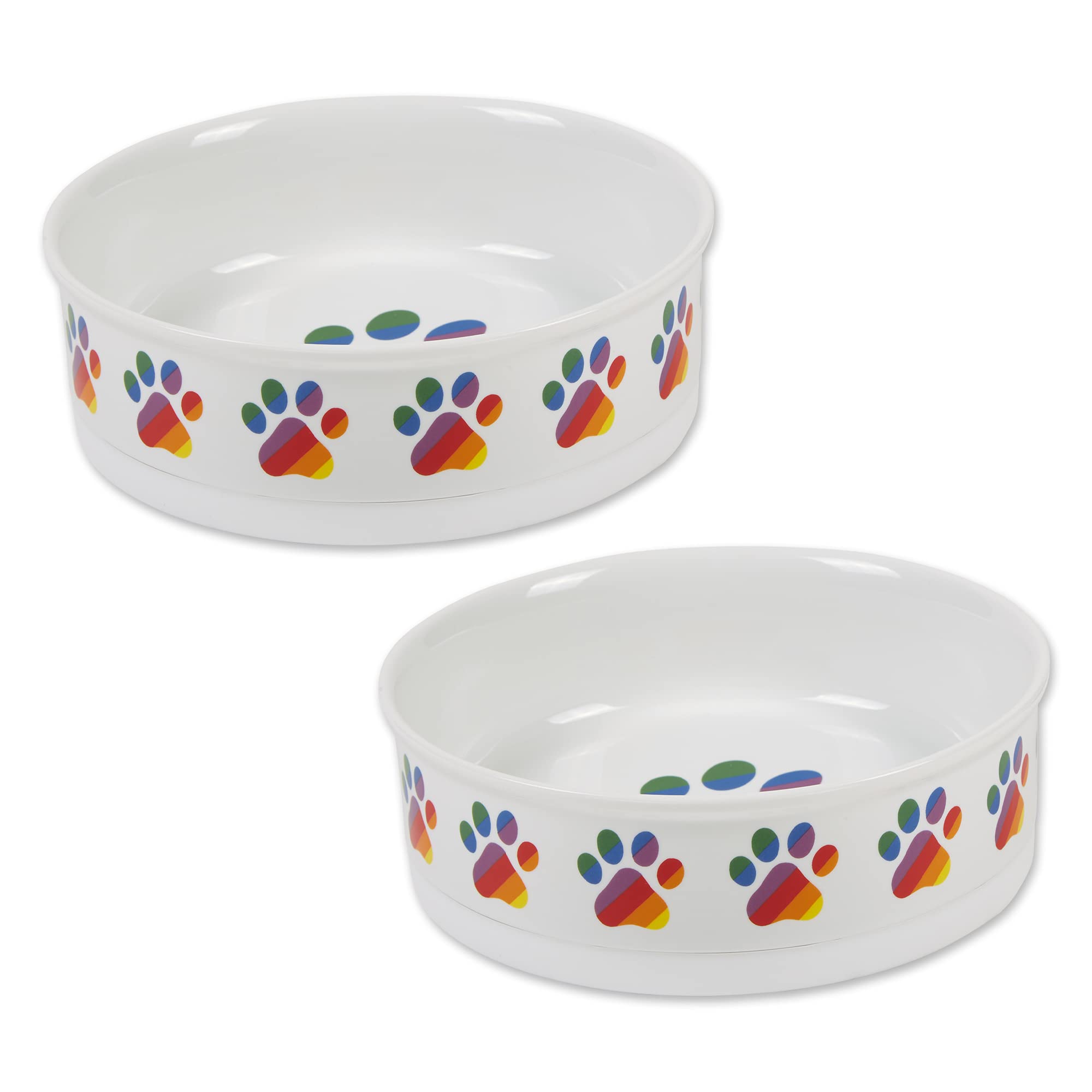 Non-Slip Ceramic Pet Bowls for Food & Water - 2 Pack Large (7.5x2.4 Inch) Bone Dry Design, Microwave & Dishwasher Safe - Rainbow Paw Print for Dogs & Cats - Perfect for Mess-Free Feeding at Home or Travel