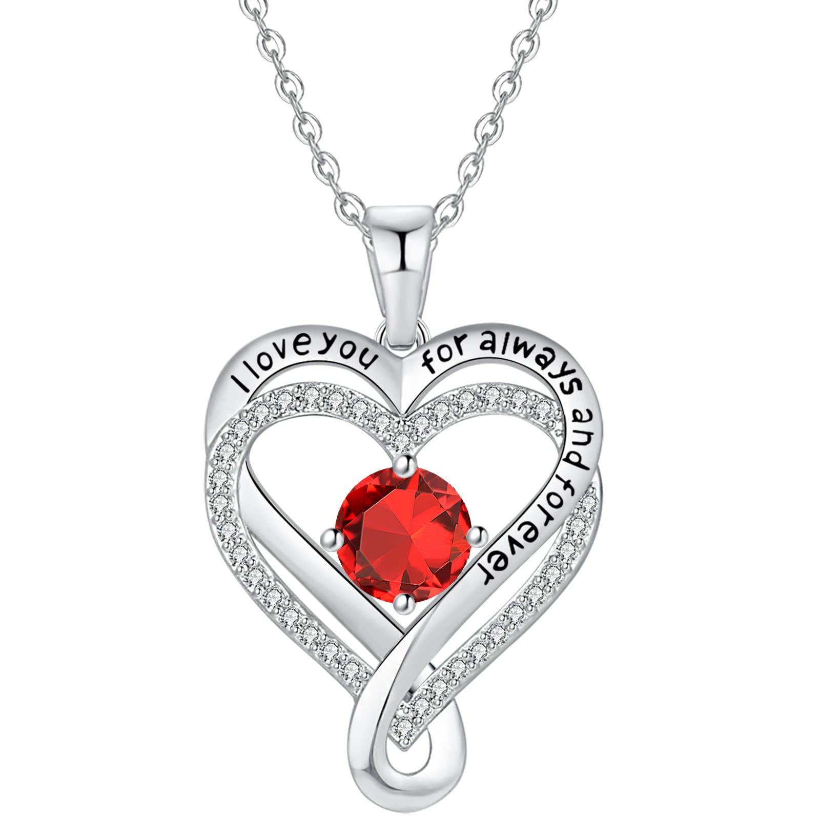 Infinity Heart Birthstone Necklace for Women - S925 Sterling Silver I Love You Pendant Jewelry | Romantic Gift for Wife, Girlfriend, Mom, Daughter, Grandma | Perfect for Wedding Anniversary, Birthday, Christmas, Mother’s Day & Valentine’s Day | Elegant Everyday Wear & Special Occasion Gift