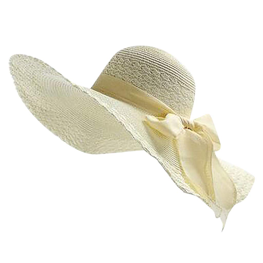 Women's Wide Brim Sun Hat with Bow - Foldable Floppy Beach Hat for Summer, UV Protection Travel Sun Hat - Perfect for Beach Vacations, Poolside Lounging & Outdoor Adventures