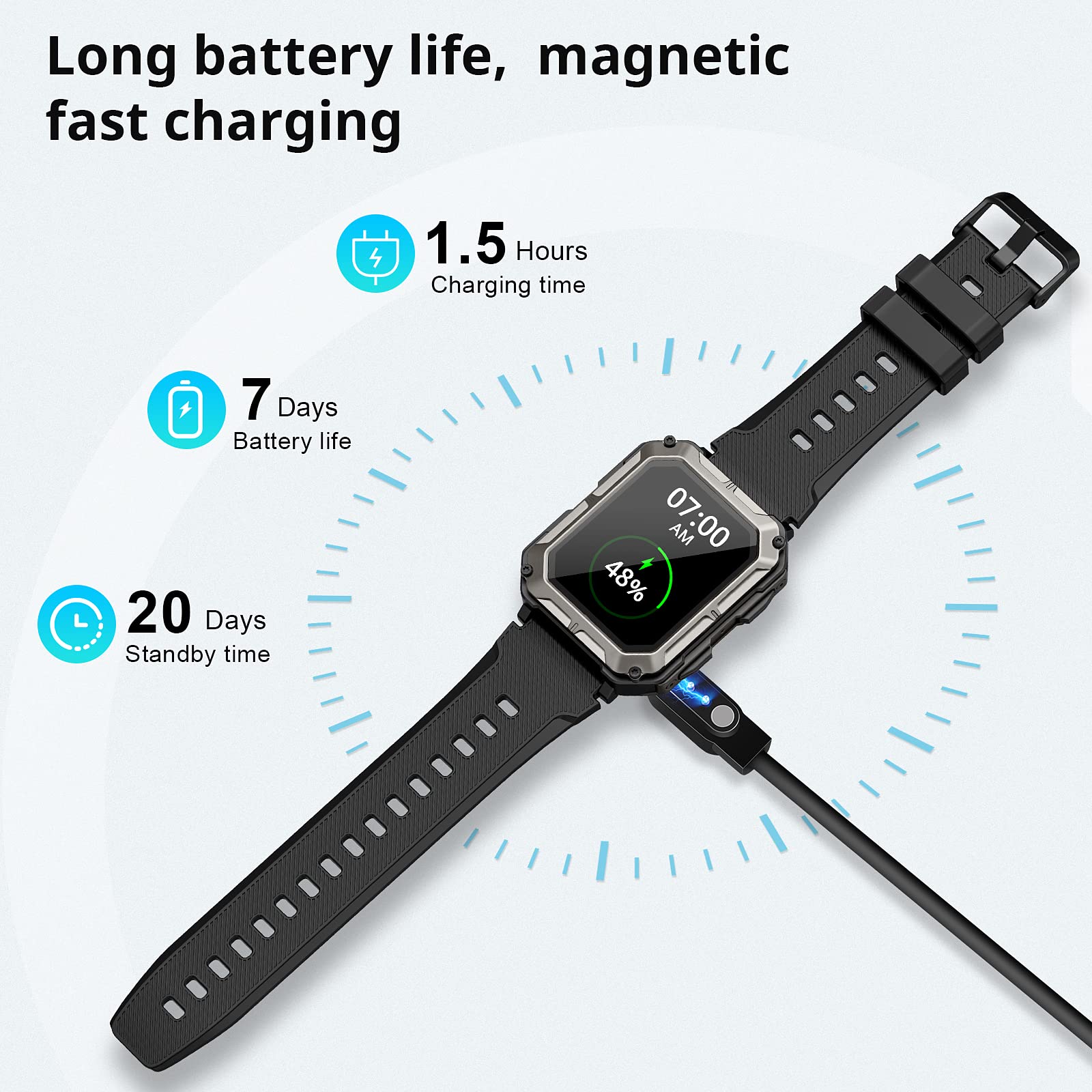 Military Smart Watch for Men - Bluetooth Call (Answer/Dial), IP68 Waterproof Tactical Rugged Smartwatch, 1.83