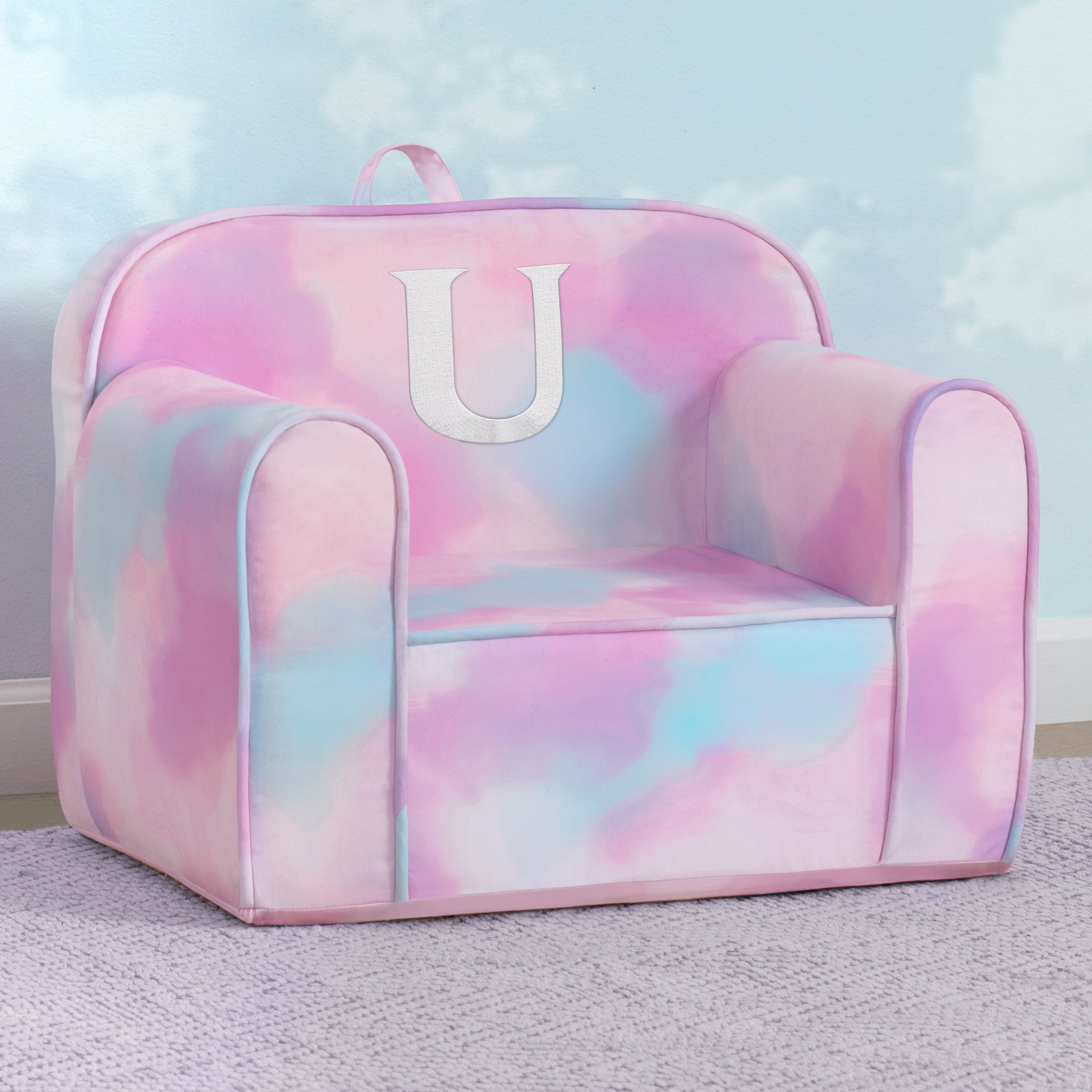 Custom Monogram Tie Dye Cozee Chair - Personalized Oversized Lounge Chair for Bedroom, Living Room & Dorm - Soft Plush Fabric Reading Chair with Lumbar Support