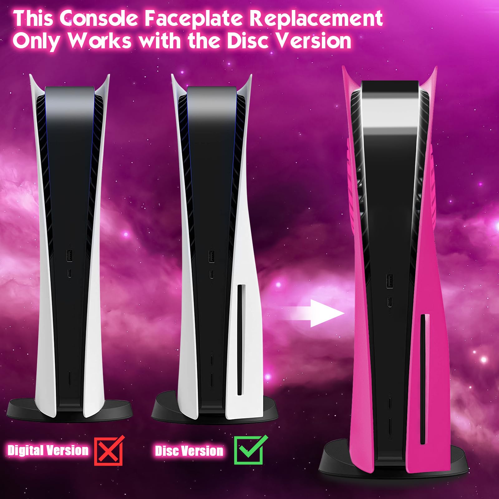 SIKEMAY PS5 Face Plates for PlayStation 5 Console Disc Edition - ABS Pink Replacement Cover with Fan Vents, Shockproof & Anti-Scratch Protective Shell | Gaming Accessories for Enhanced Console Protection & Style Upgrade