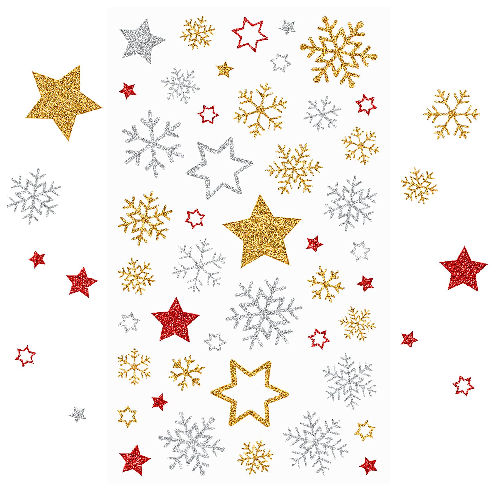 KESOTE Glitter Christmas Stickers - 5 Sheets Self-Adhesive Holiday Star & Snowflake Stickers for DIY Crafts, Greeting Cards, Gift Wrapping & Festive Decorations | Perfect for Christmas Party Decor, Scrapbooking & Holiday Envelopes