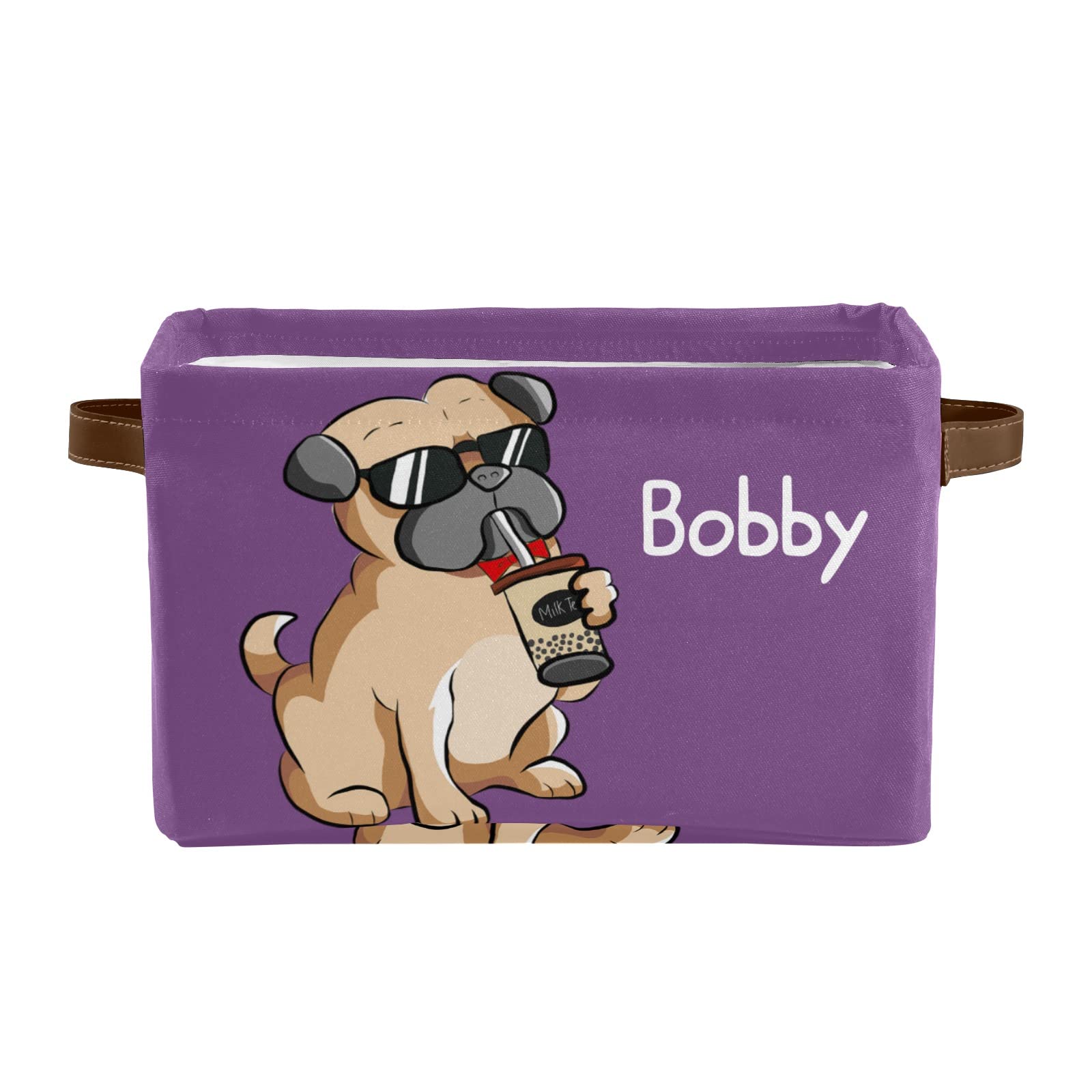 Personalized Pug Dog Bubble Tea Storage Bin Box - Custom Name Collapsible Closet Organizer for Clothes, Pet Toys & Nursery Items | Perfect for Home Organization & Kids Room Decor