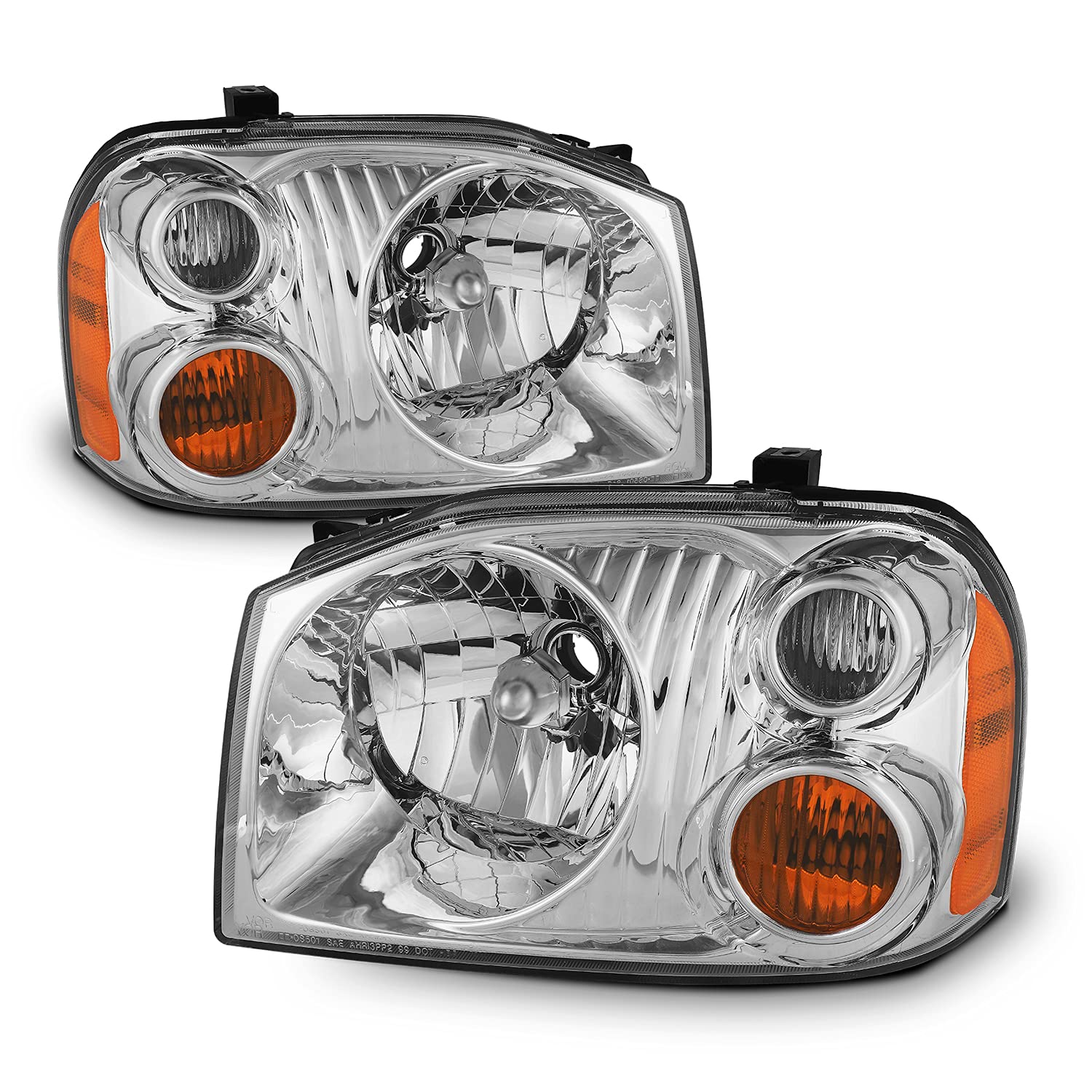 AKKON - 2 Sets Nissan Frontier Headlights & Tail Lights Combo (2001-2004) - OE Style Chrome Housing with Dark Red Lens - Direct Fit Replacement for Improved Night Visibility - Perfect for Off-Roading & Night Driving