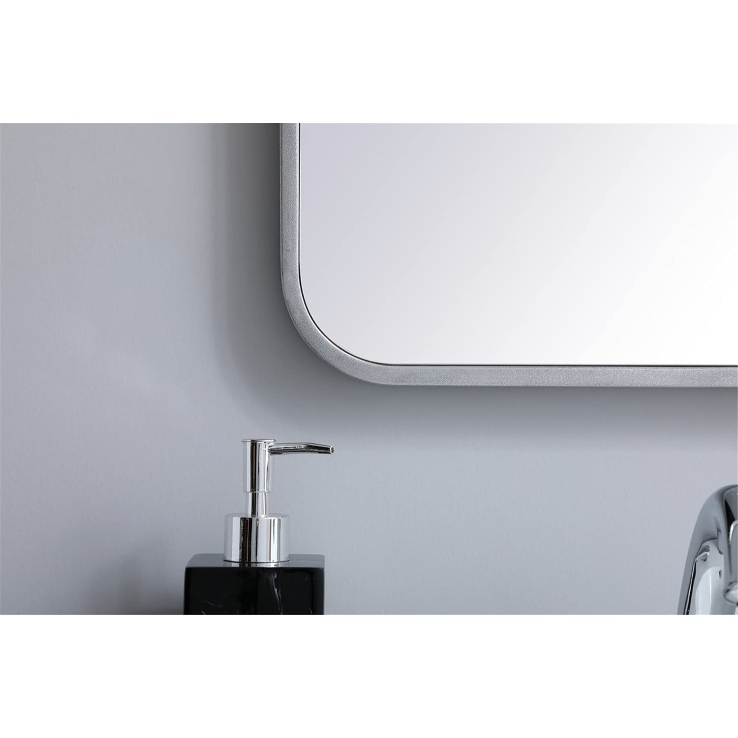 Elegant Silver 18x36 Soft Corner Rectangular Metal Wall Mirror - Perfect for Living Room, Bedroom, and Bathroom Decor
