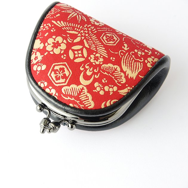 Japanese Koshu Inden Deerskin Leather Coin Purse with Urushi Lacquer Clasp - Red Good Luck Charm Wallet, Made in Japan, Traditional Gamaguchi Change Purse for Everyday Use, Travel & Gift Giving