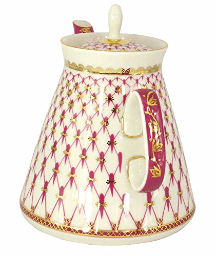 Lomonosov Porcelain Teapot - 17 oz (500 ml) Russian Handmade Red Net Design - Perfect for Afternoon Tea & Gift Giving