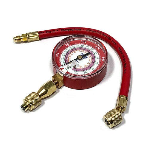 Yellow Jacket 40344 Red Single Test Pressure Gauge for R22/R410A/R404A Refrigerants with 12