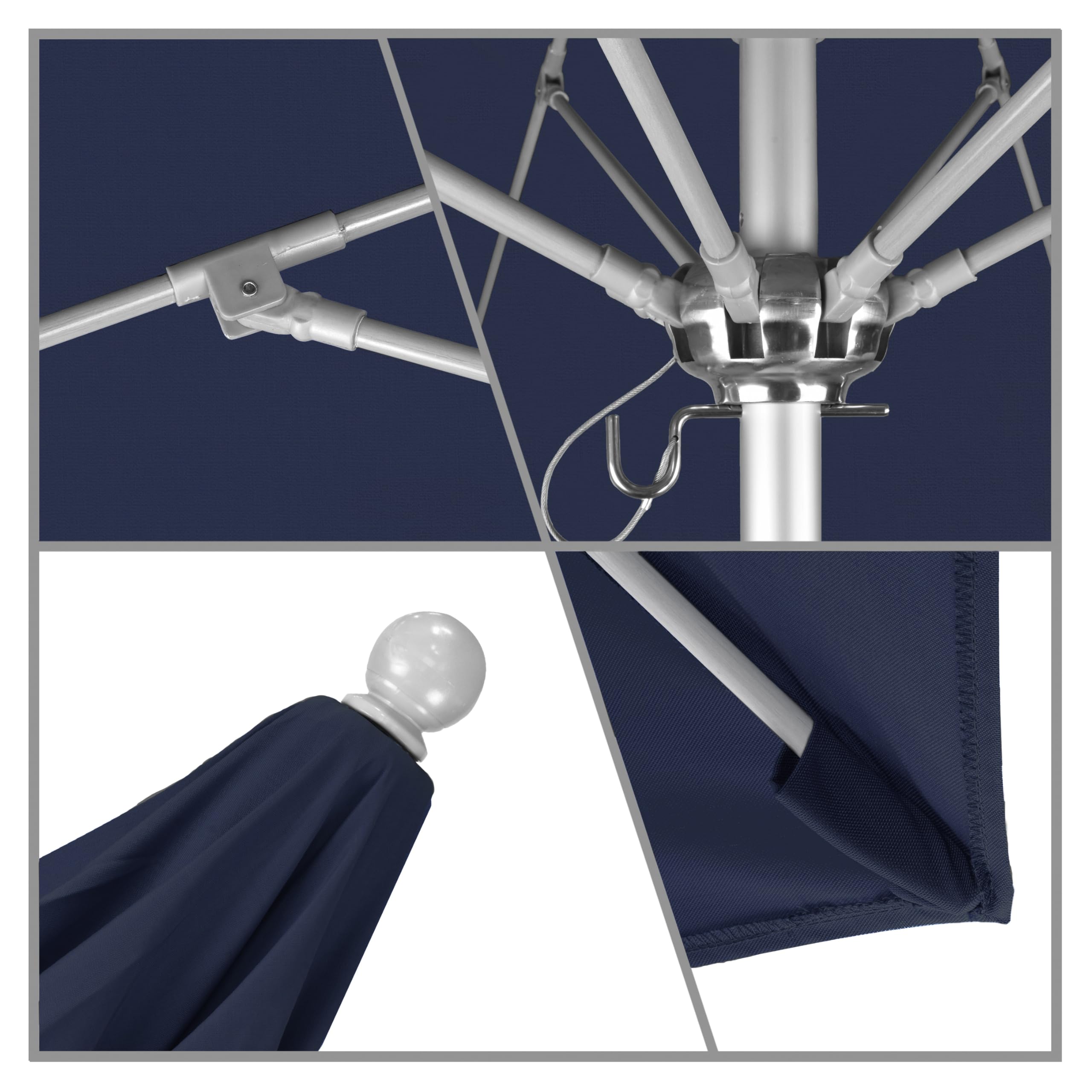 California Umbrella 9' Round Outdoor Patio Umbrella with Aluminum/Fiberglass Frame - Push Button Open, Silver Pole & Durable Olefin Fabric - Perfect for Poolside, Backyard, Garden, and Restaurant Use