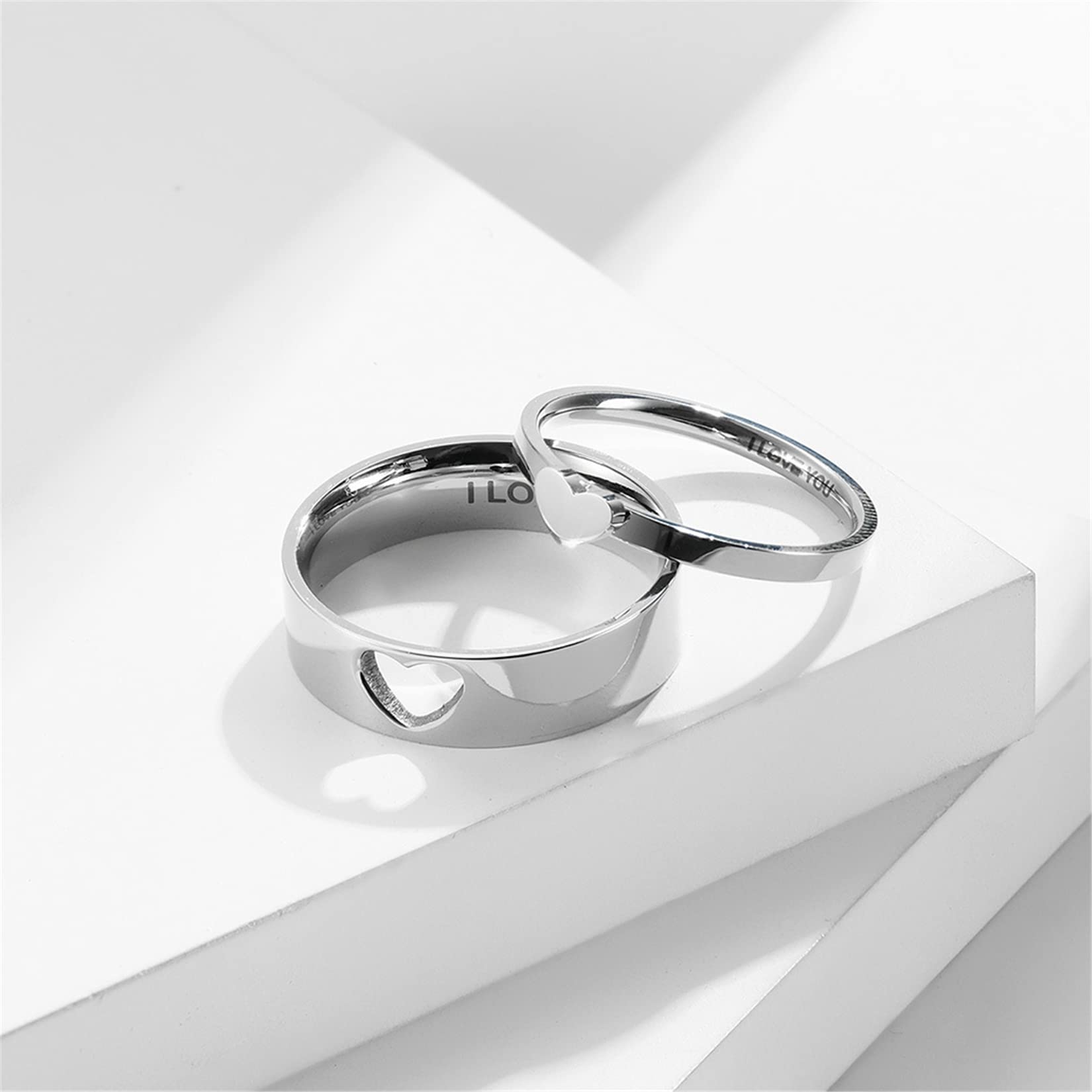 **Matching Couple Rings Set - Heart Promise Rings for Her & Him, I LOVE YOU Wedding Bands, Engagement Rings for Women & Men - Perfect for Anniversaries, Proposals & Romantic Gifts**