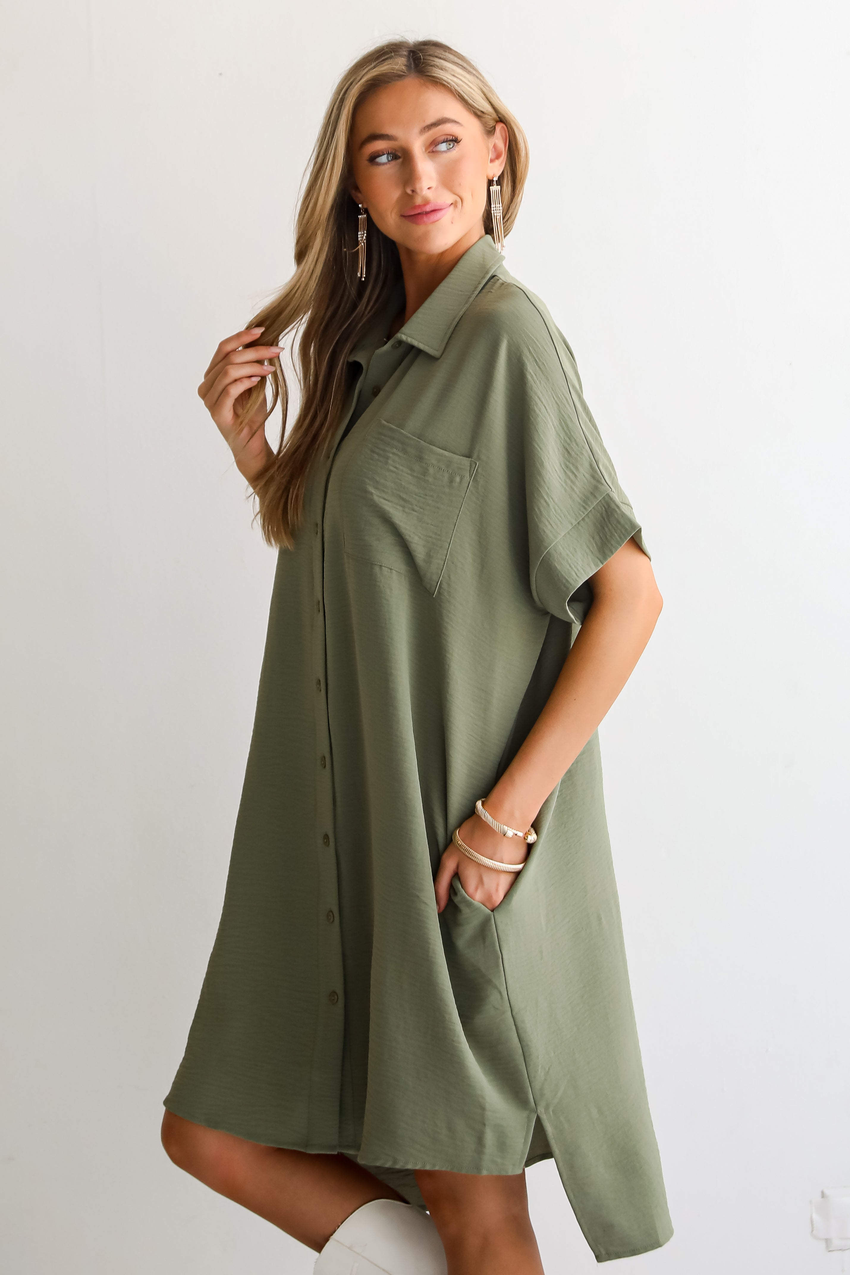 Stylish Green Button Front Midi Dress for Women - Elegant A-Line Floral Summer Dress for Casual Outings & Special Occasions